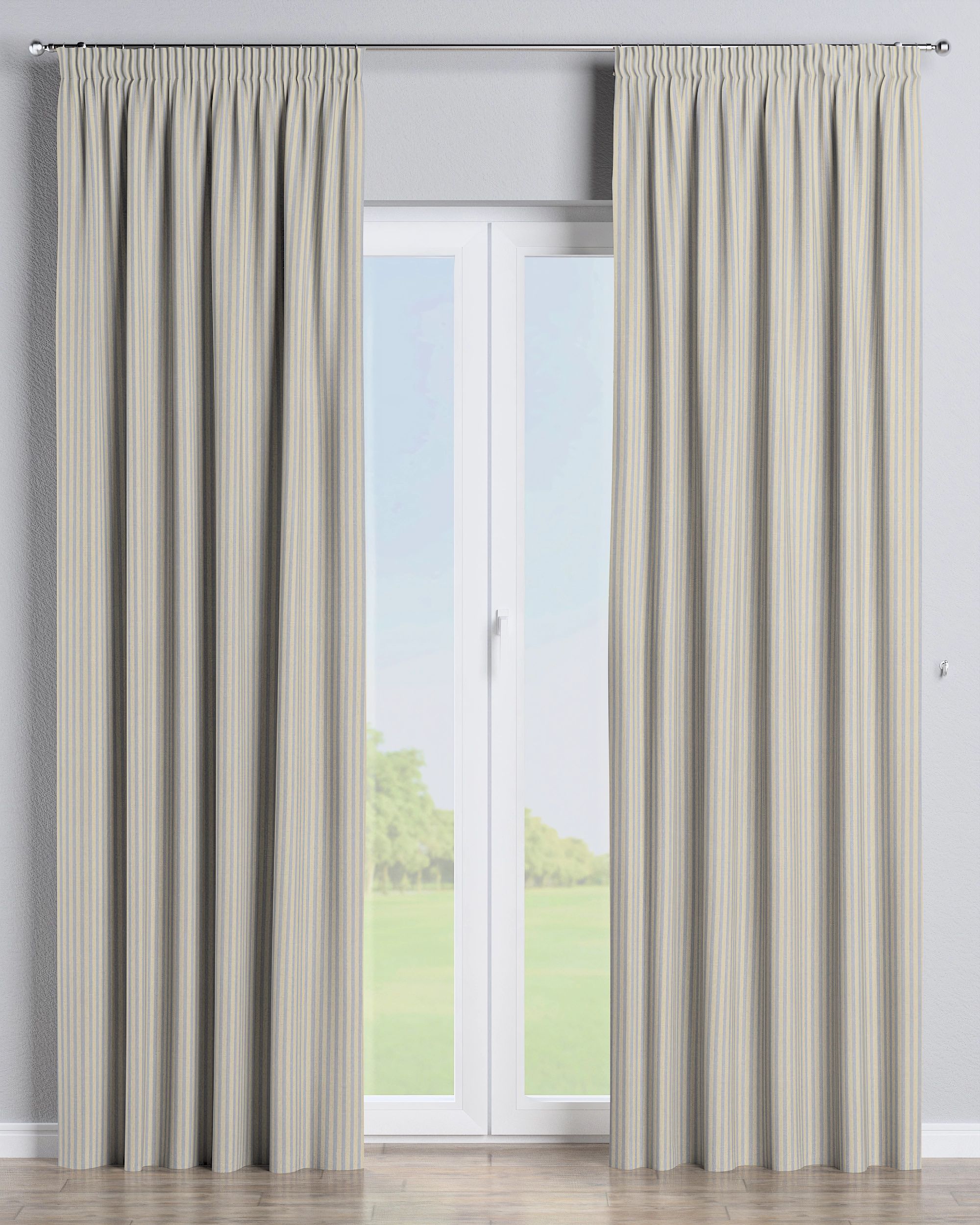 Pencil pleat curtain colour beige fabric outdoor, structured, patterned