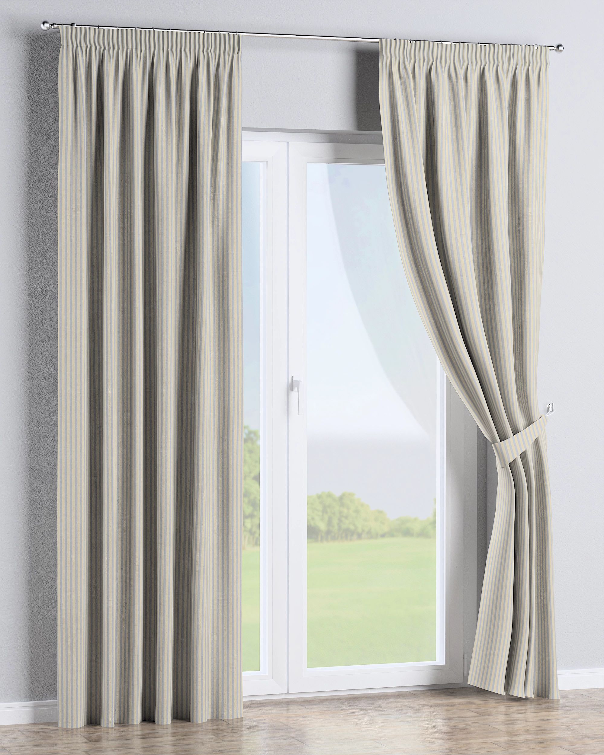 Pencil pleat curtain colour beige fabric outdoor, structured, patterned (hover)