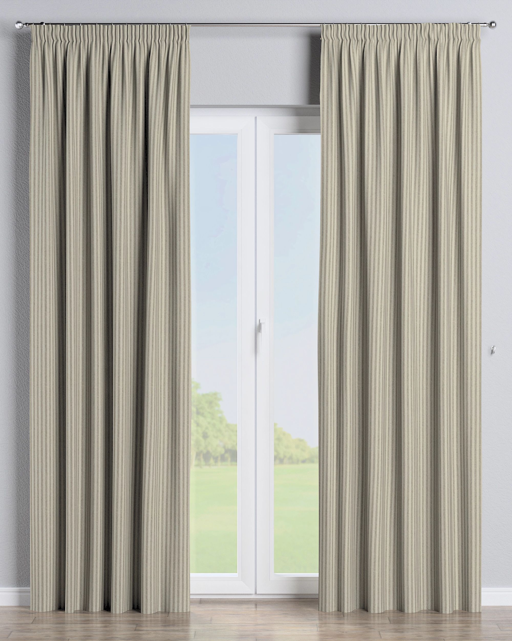 Pencil pleat curtain colour beige fabric outdoor, structured, patterned