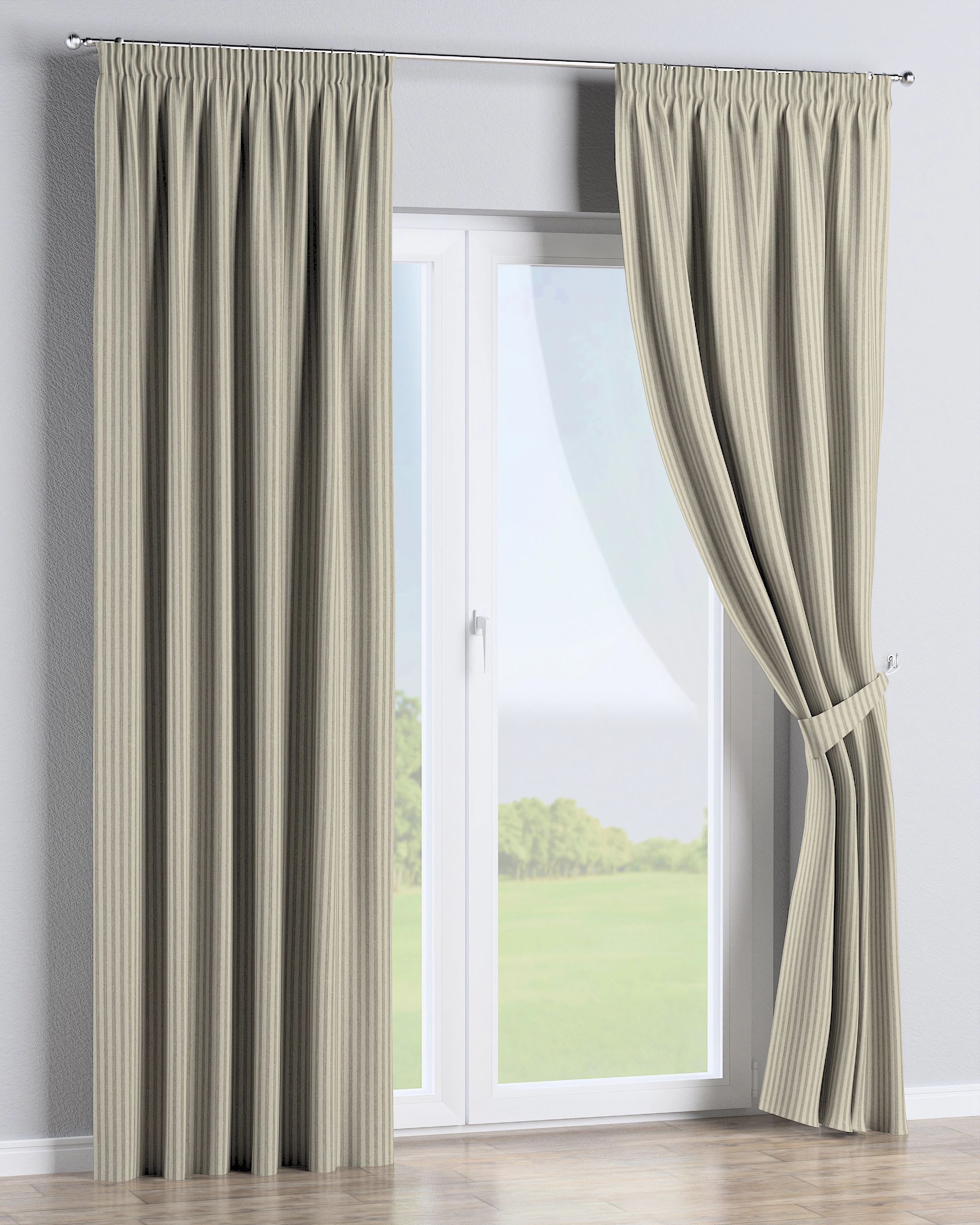 Pencil pleat curtain colour beige fabric outdoor, structured, patterned (hover)