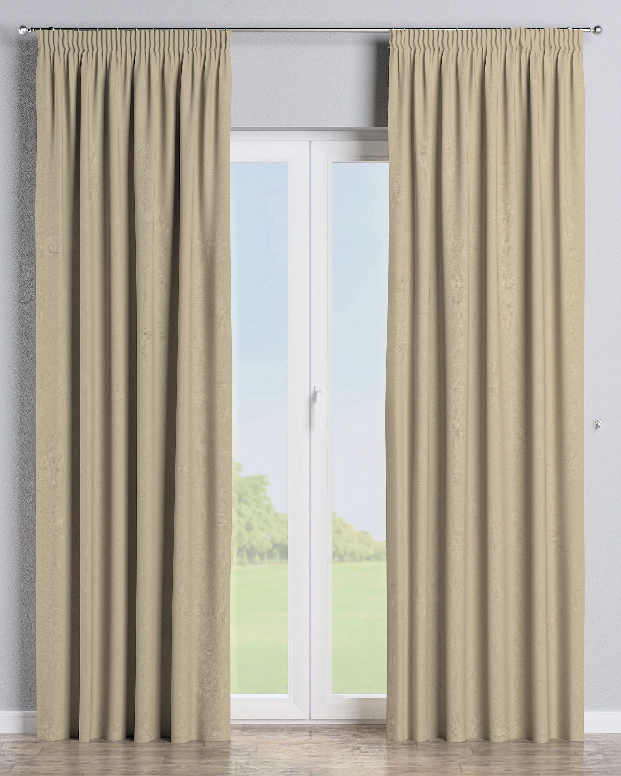 Pencil pleat curtain colour beige fabric outdoor, structured