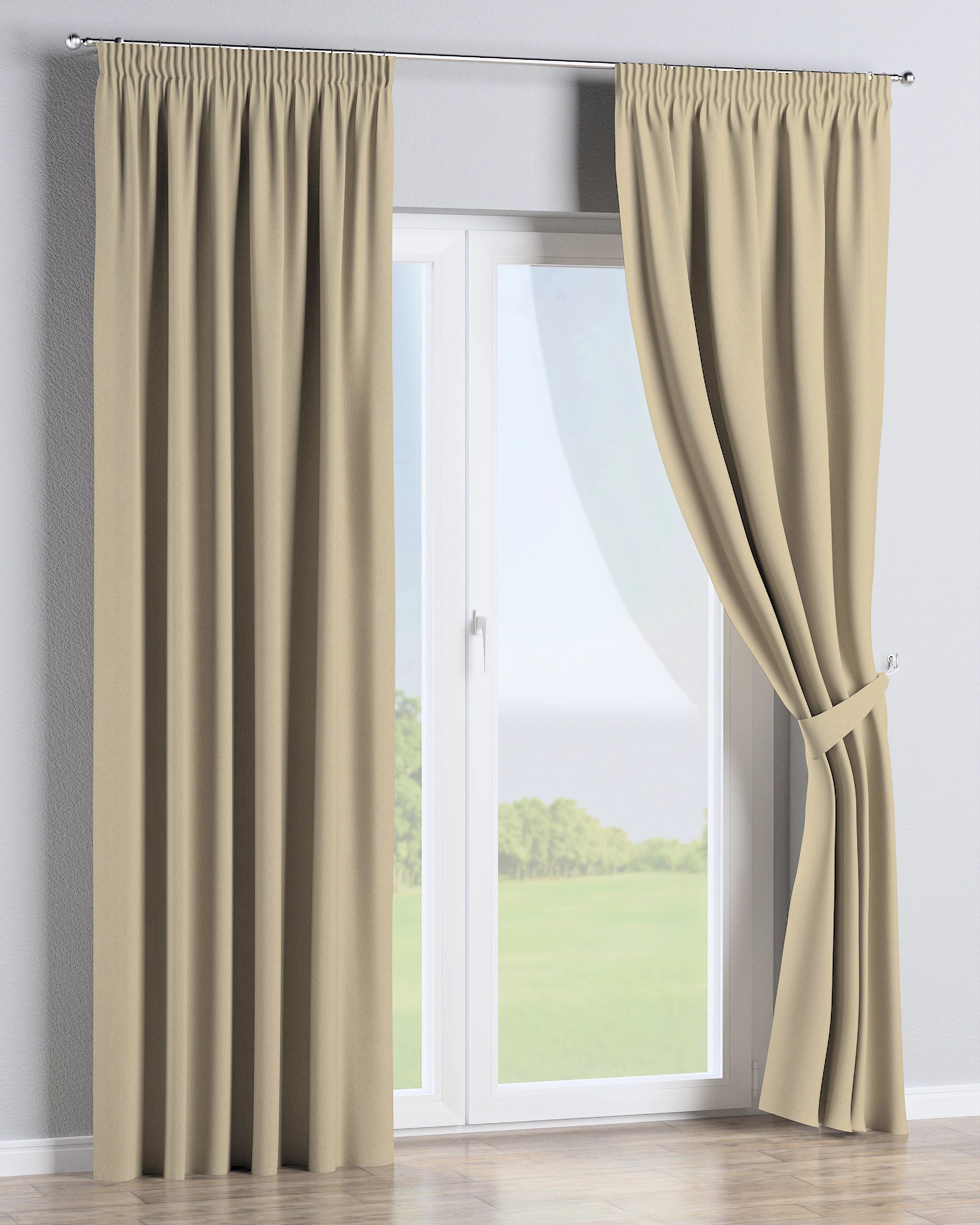 Pencil pleat curtain colour beige fabric outdoor, structured (hover)