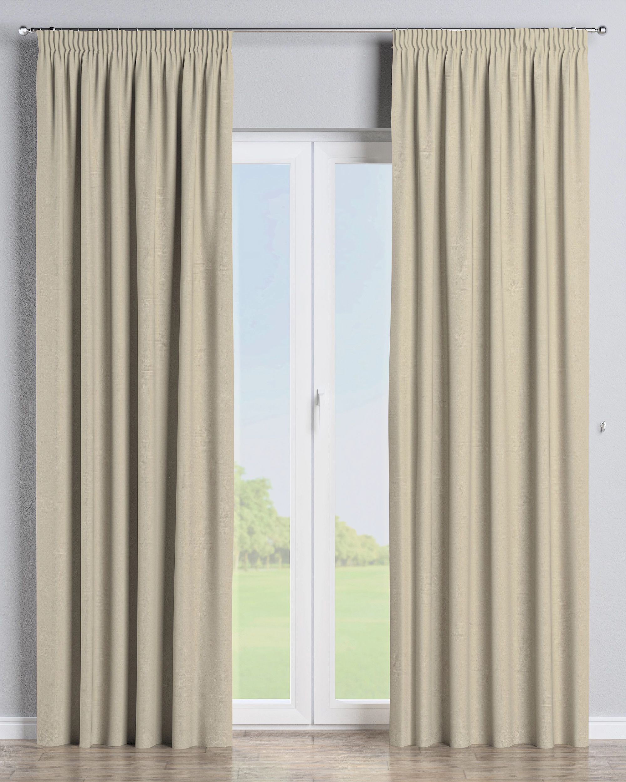 Pencil pleat curtain colour beige fabric outdoor, structured