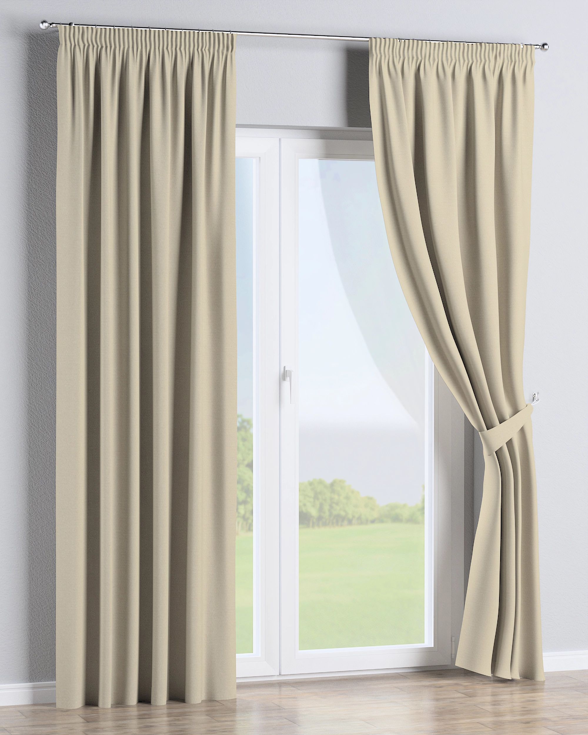 Pencil pleat curtain colour beige fabric outdoor, structured (hover)