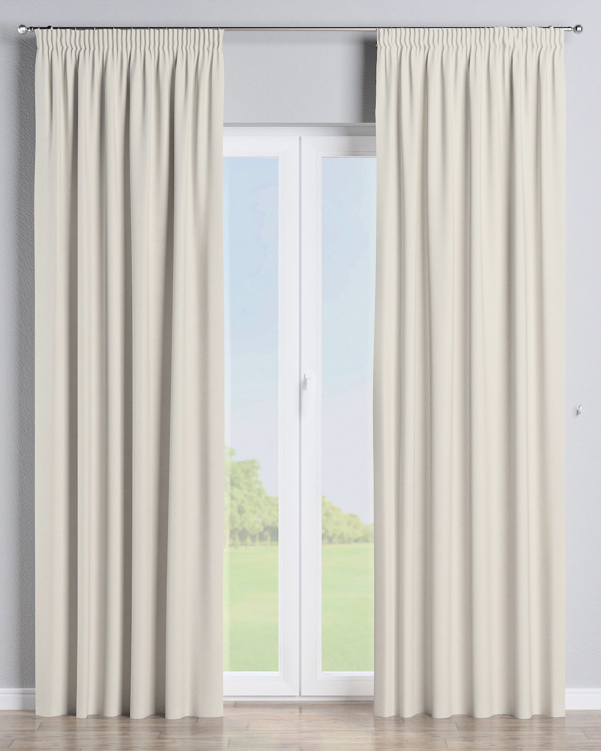 Pencil pleat curtain colour cream fabric outdoor, structured