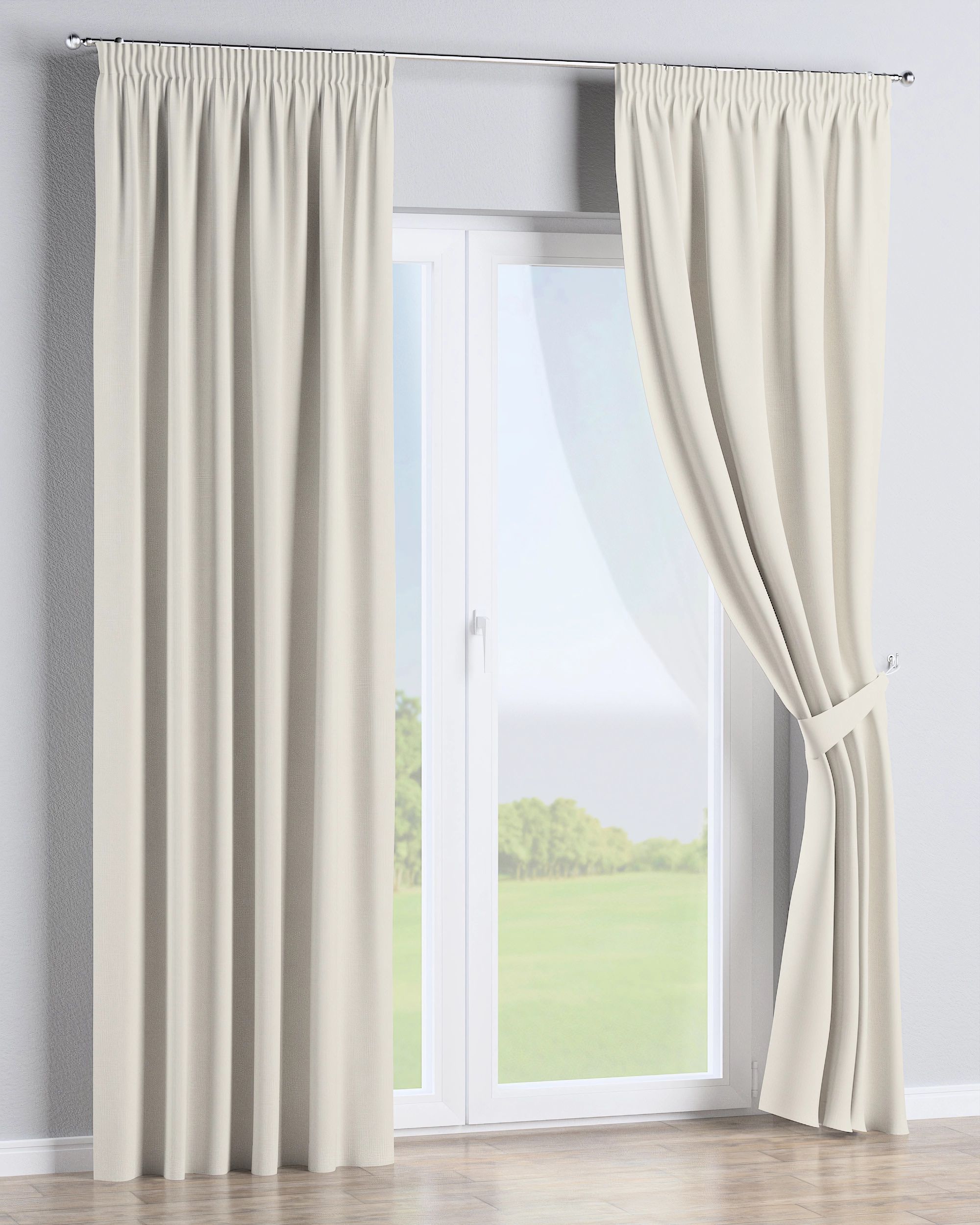 Pencil pleat curtain colour cream fabric outdoor, structured (hover)