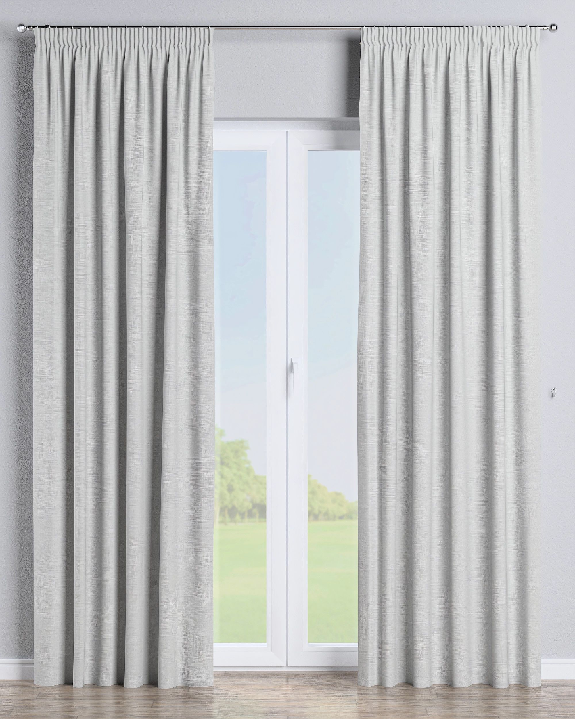 Pencil pleat curtain colour grey fabric outdoor, structured
