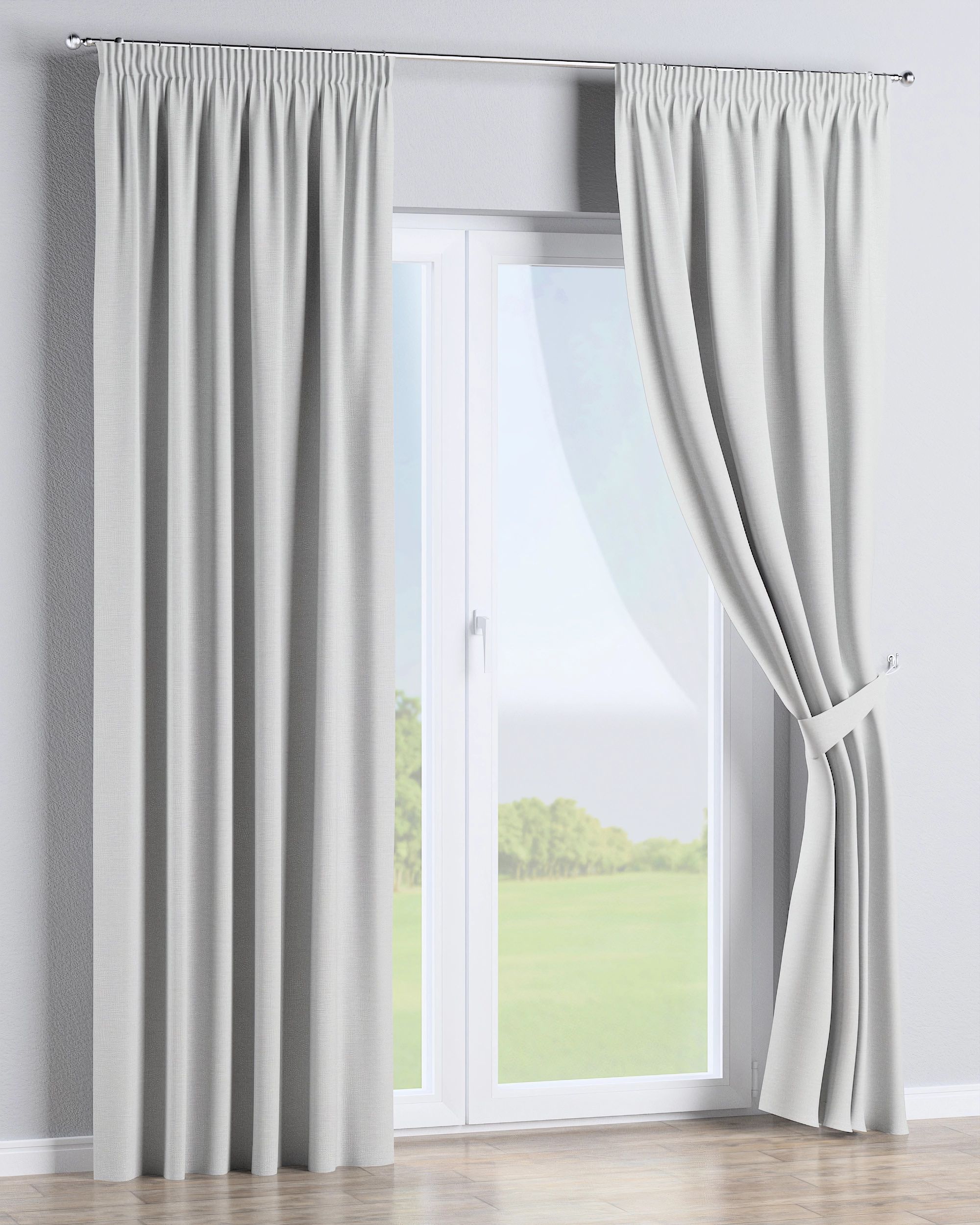 Pencil pleat curtain colour grey fabric outdoor, structured (hover)