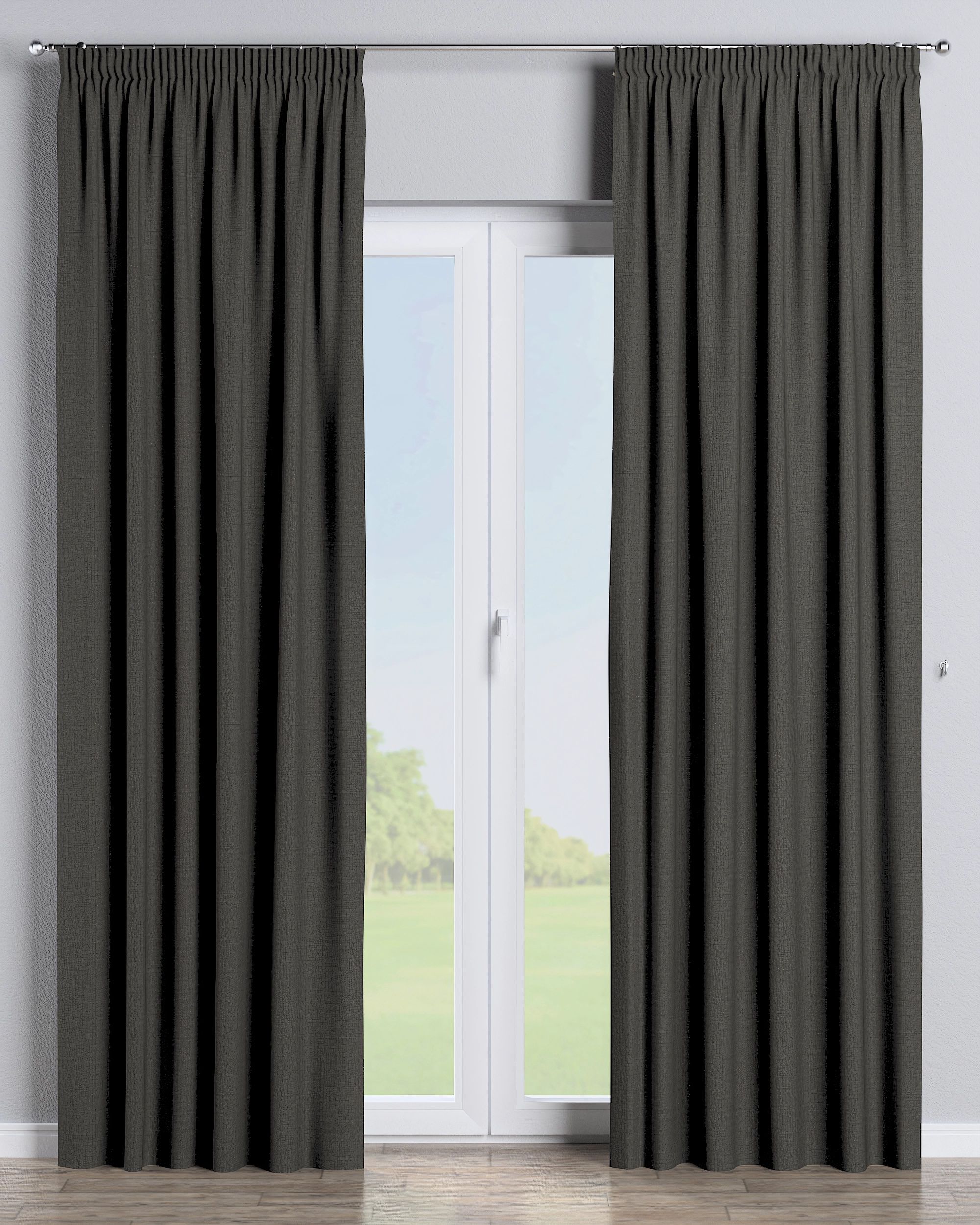 Pencil pleat curtain colour brown fabric outdoor, structured