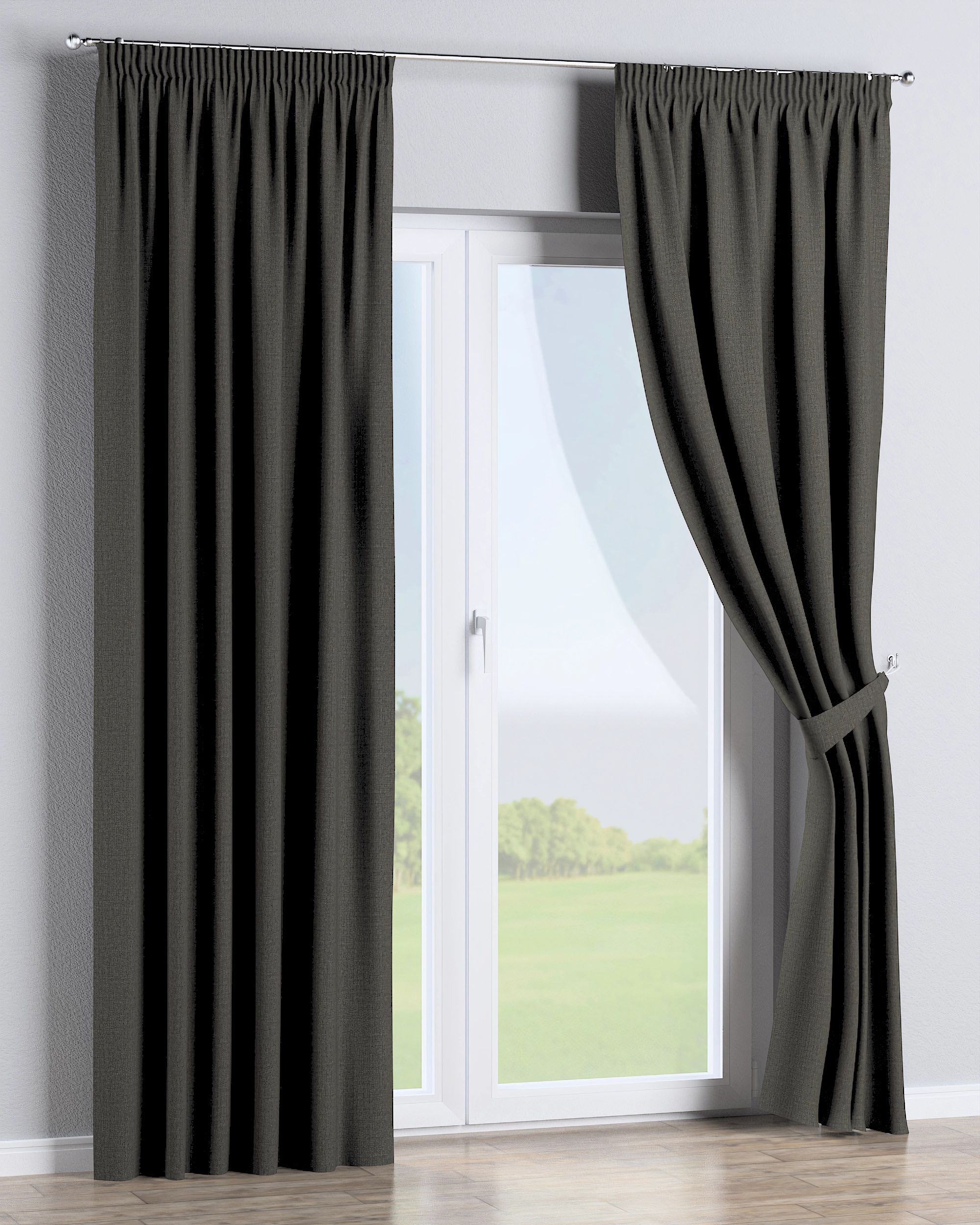 Pencil pleat curtain colour brown fabric outdoor, structured (hover)