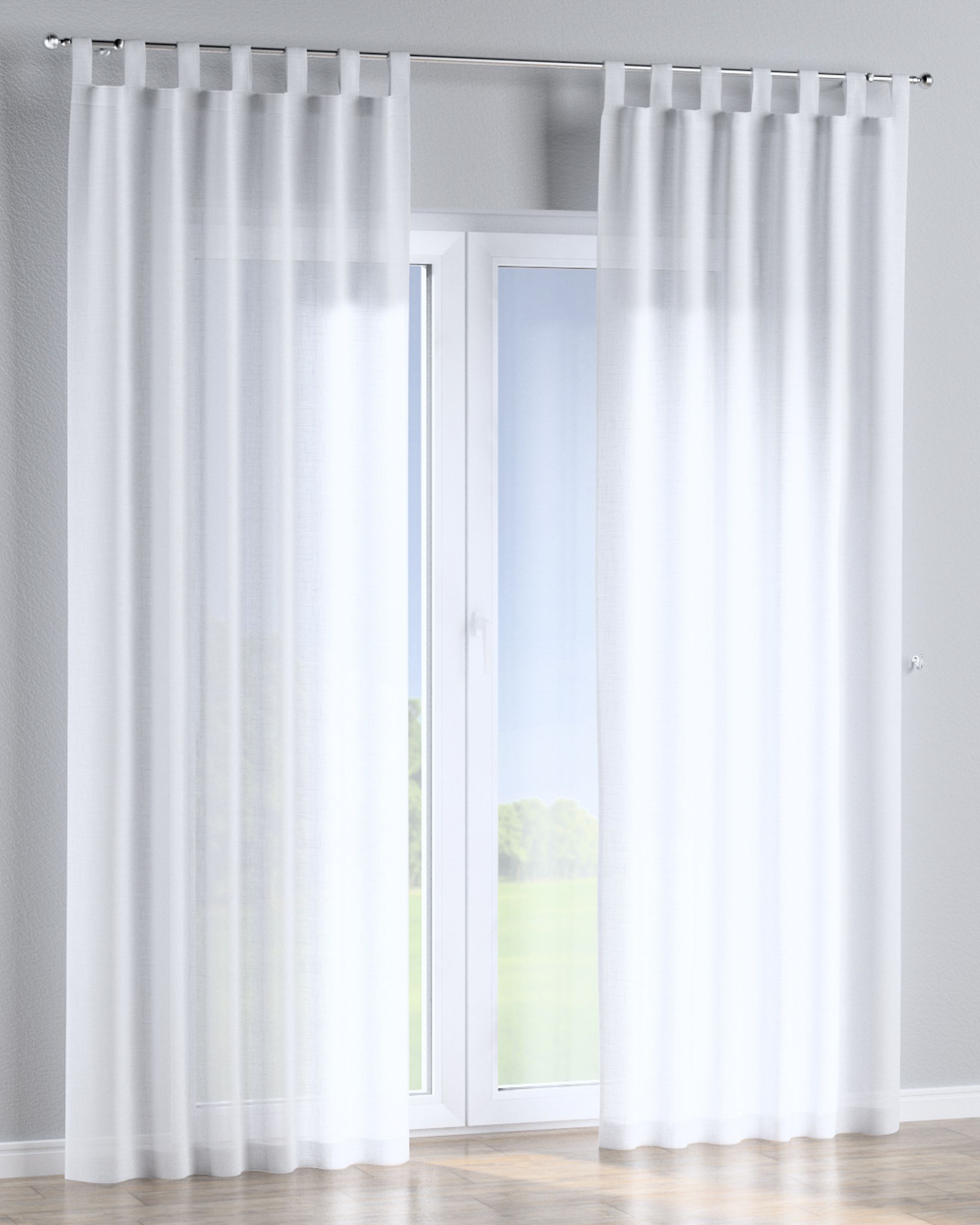 Tab top curtain colour white fabric semi-sheer, structured