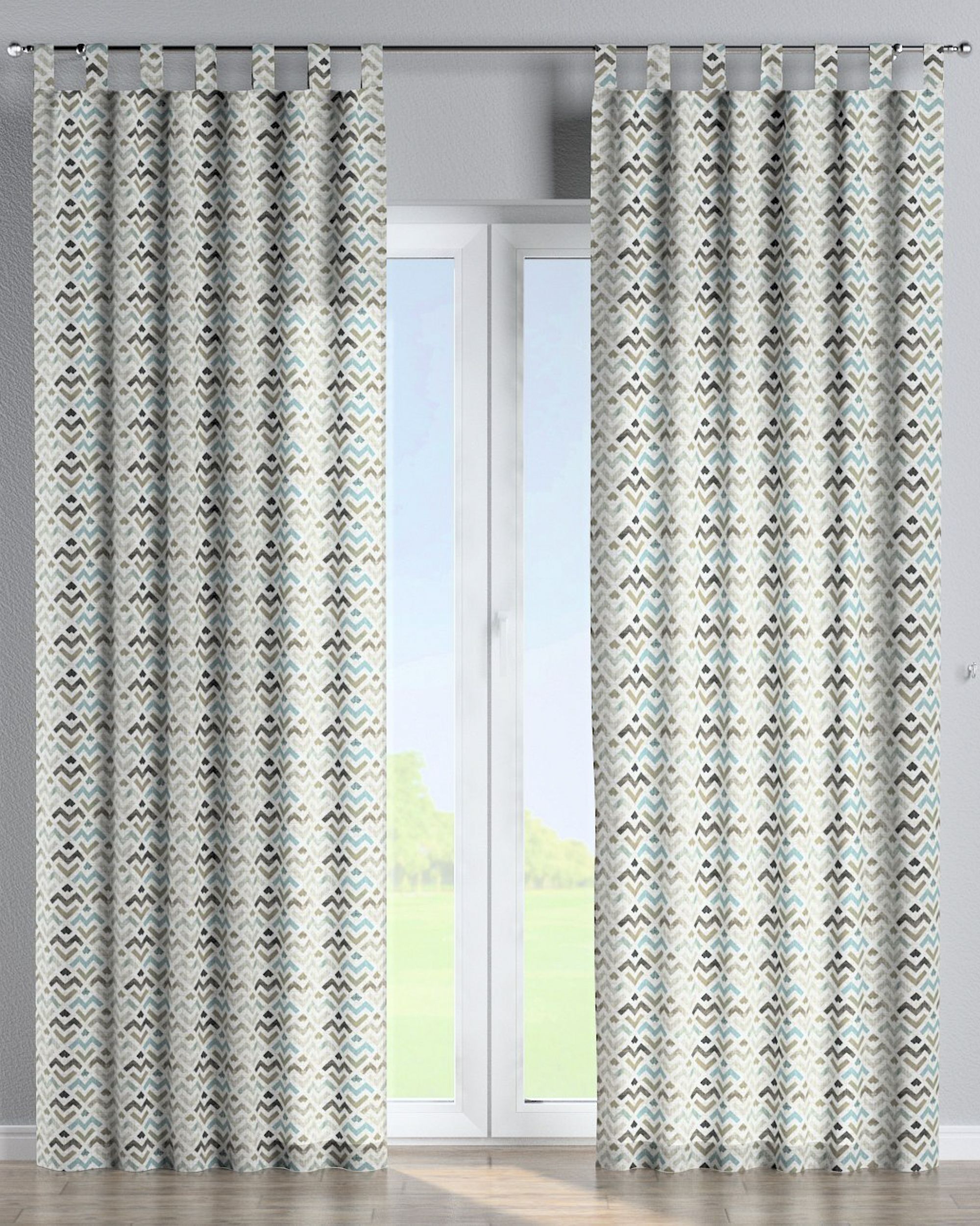 Tab top curtain colour brown fabric patterned (hover)