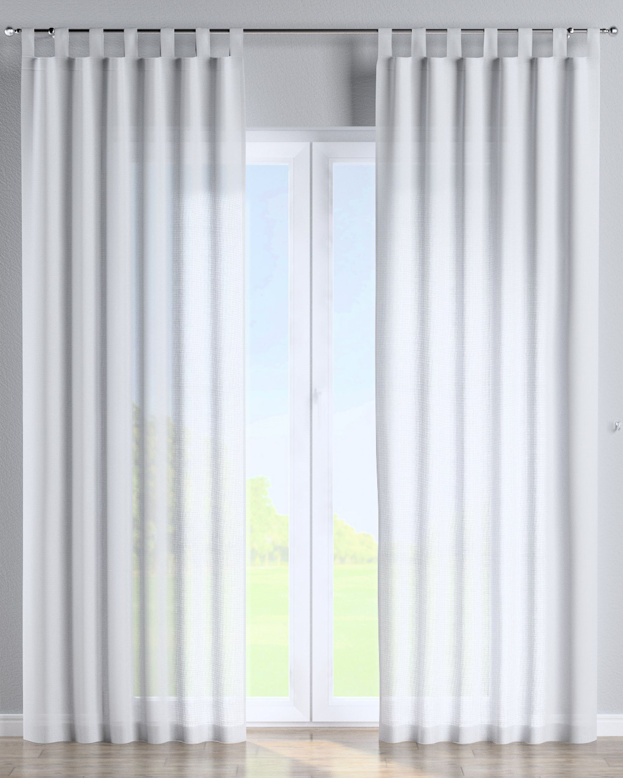Tab top curtain colour white fabric semi-sheer, structured