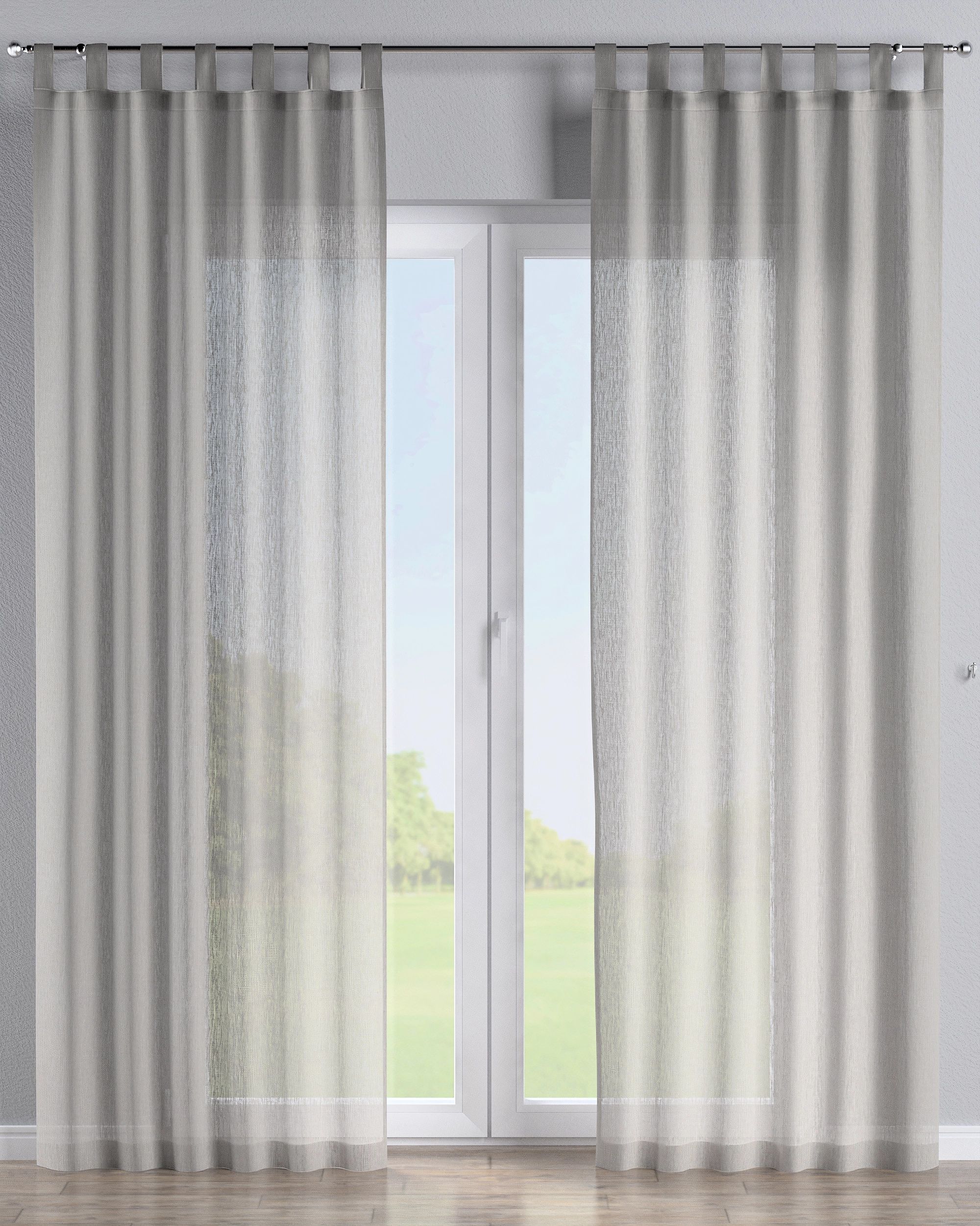 Tab top curtain colour beige fabric semi-sheer, structured