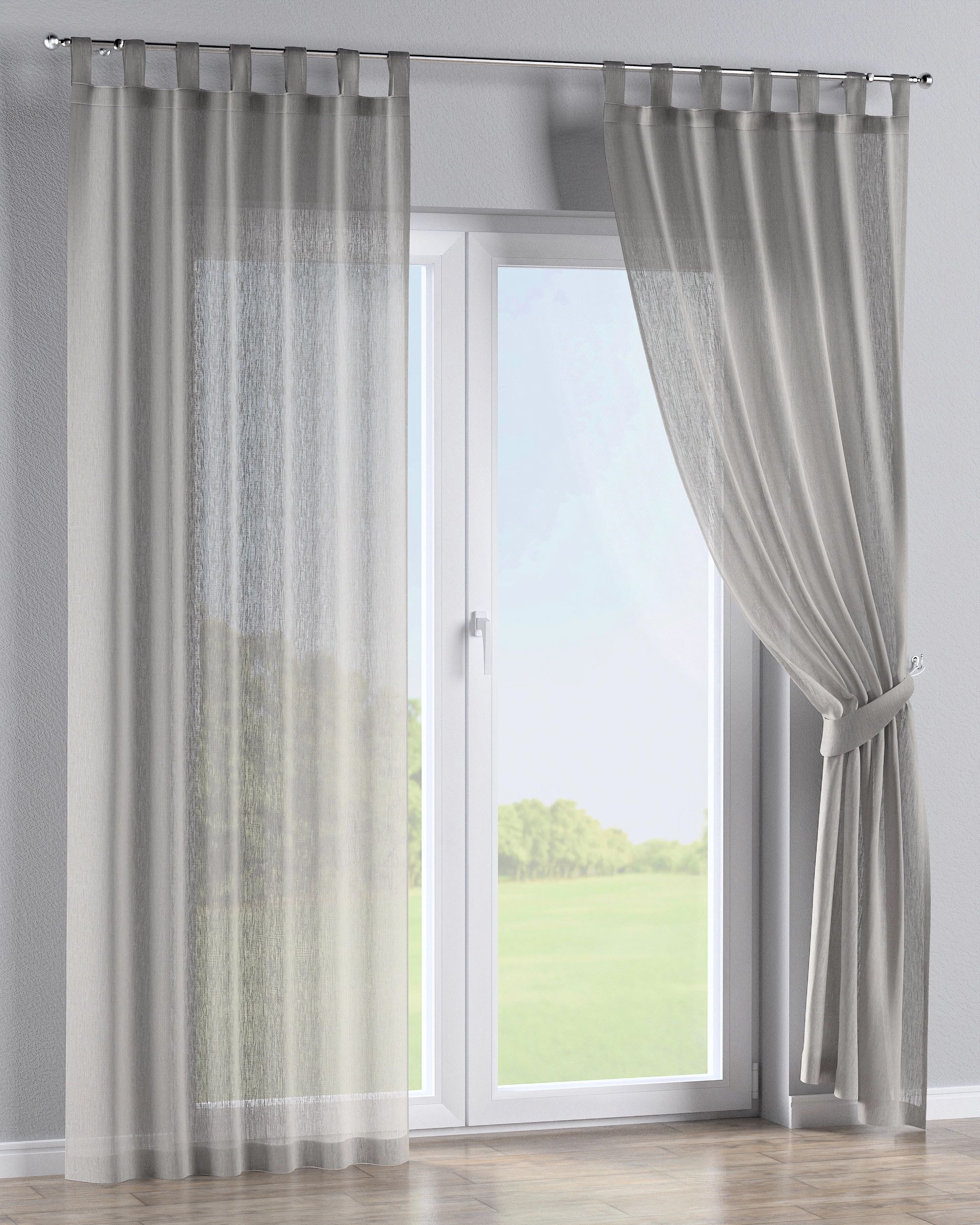 Tab top curtain colour beige fabric semi-sheer, structured (hover)