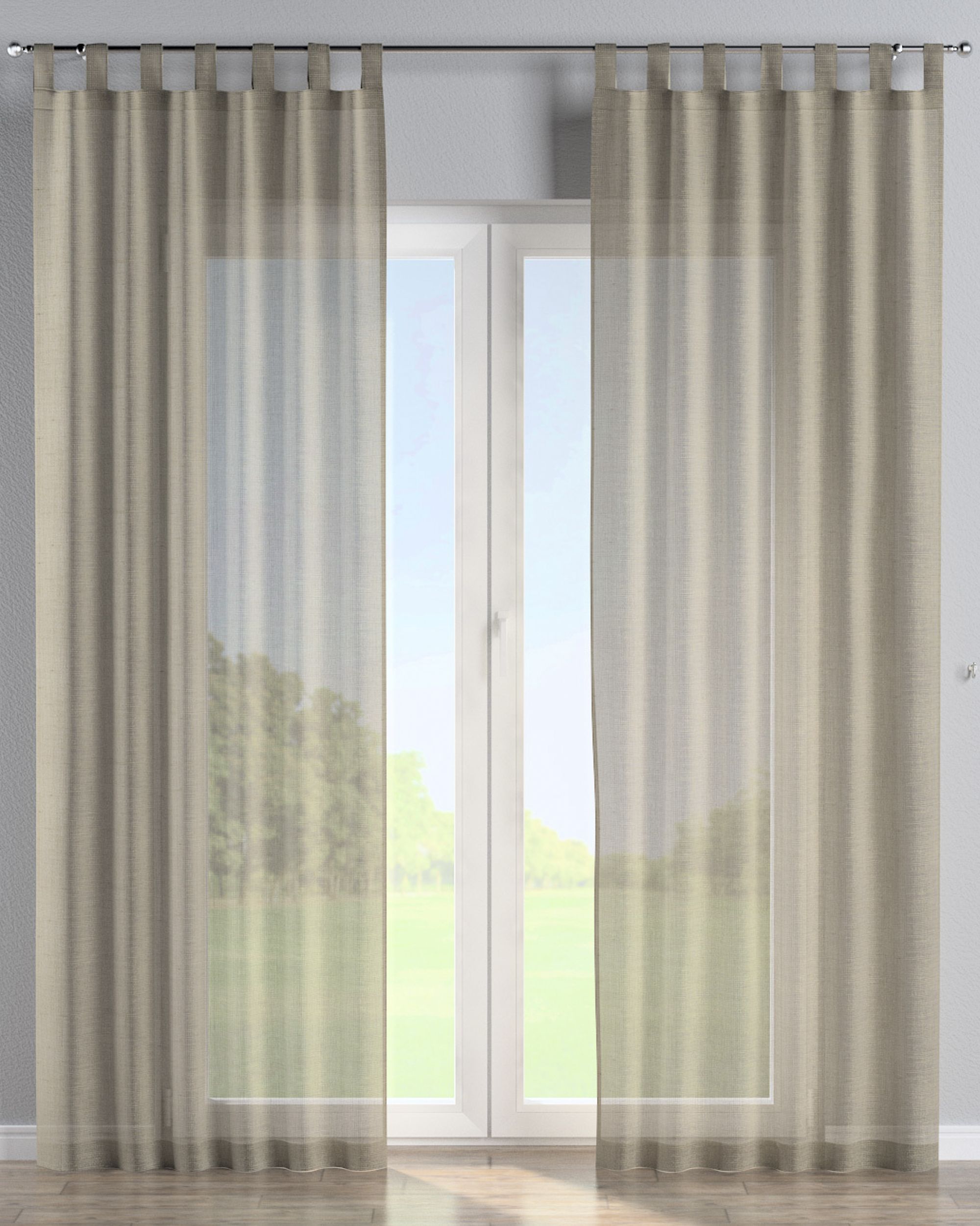 Tab top curtain colour beige fabric semi-sheer, gloss, structured