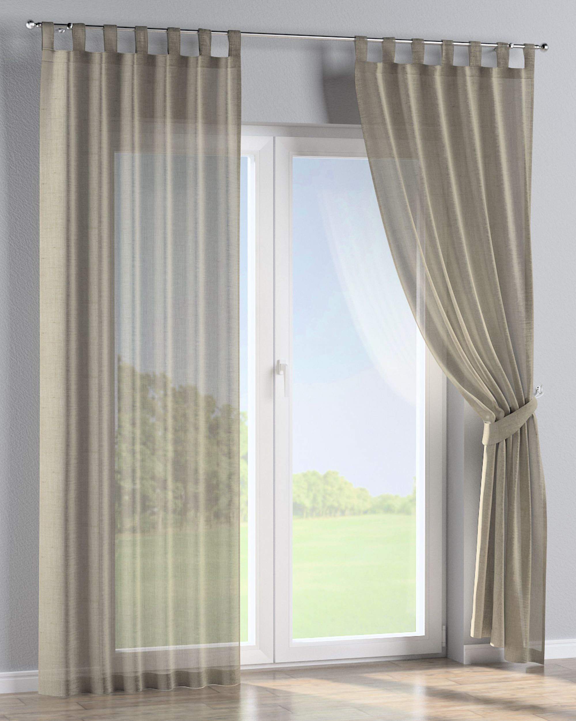 Tab top curtain colour beige fabric semi-sheer, gloss, structured (hover)