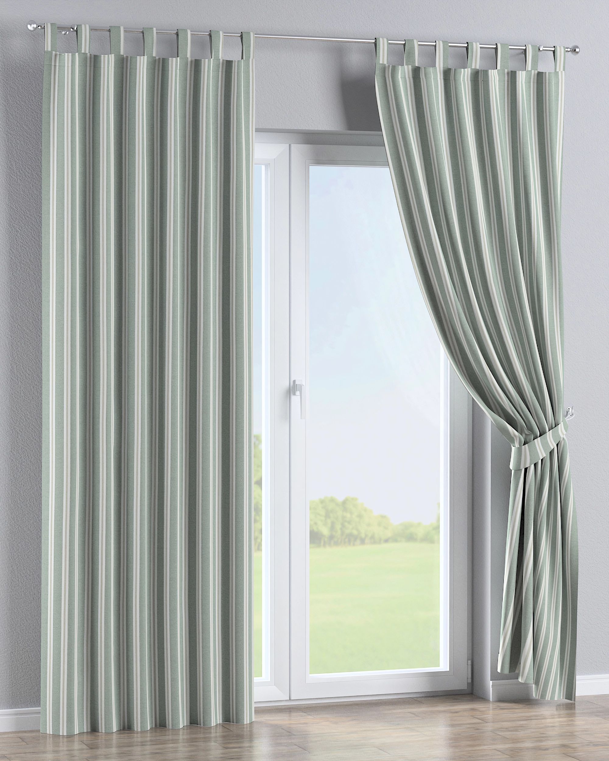 Tab top curtain colour green fabric structured, patterned (hover)