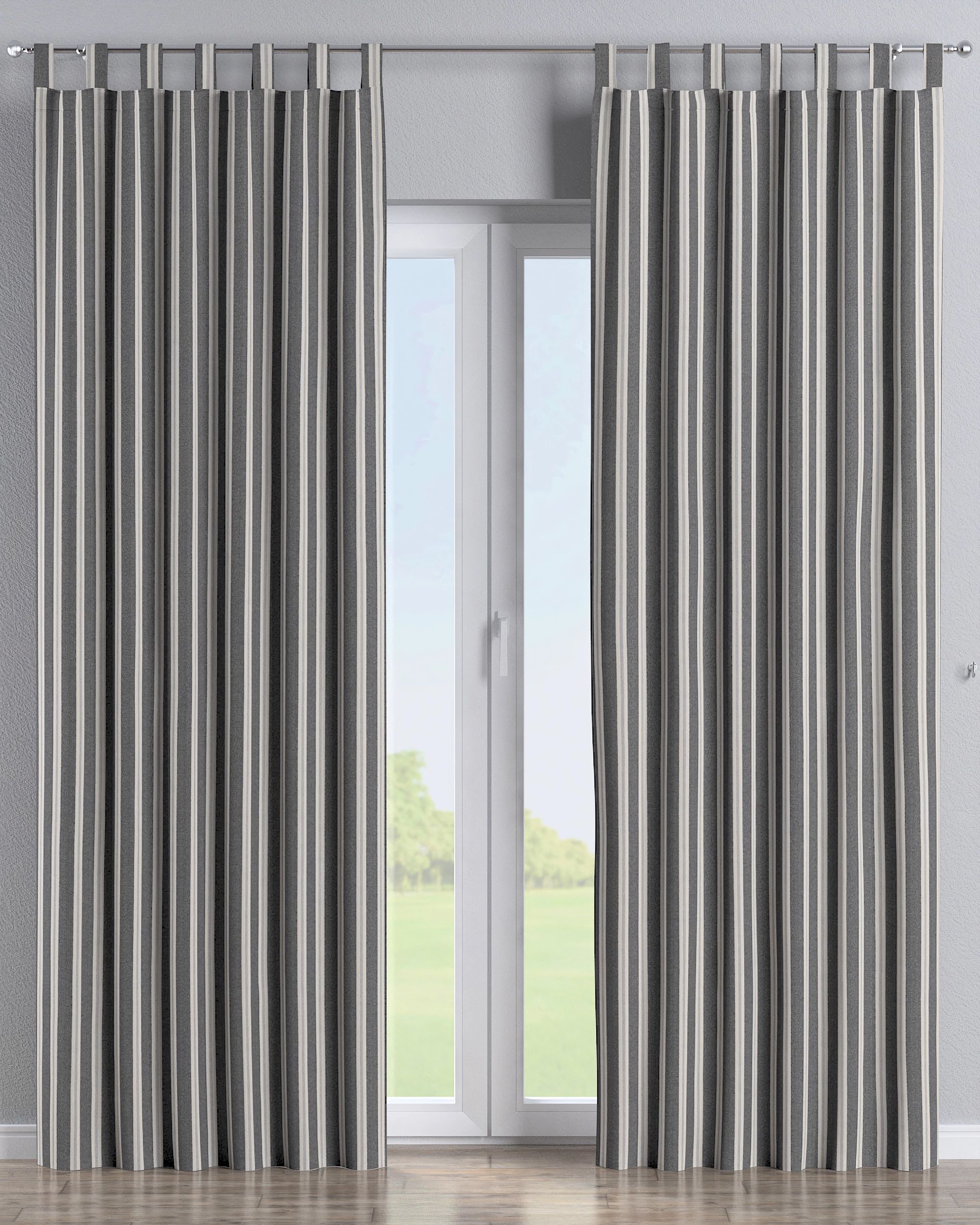 Tab top curtain colour black fabric structured, patterned