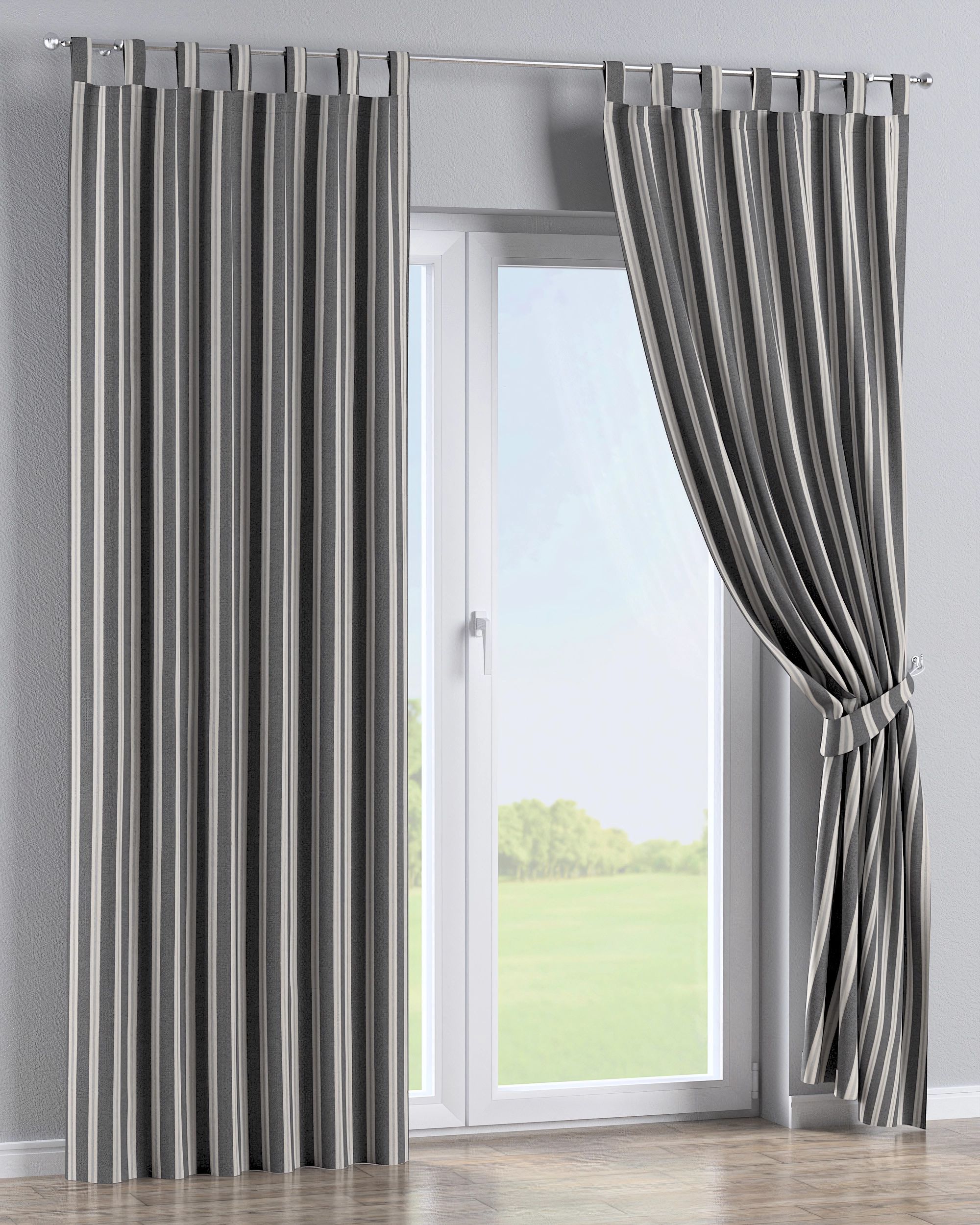 Tab top curtain colour black fabric structured, patterned (hover)