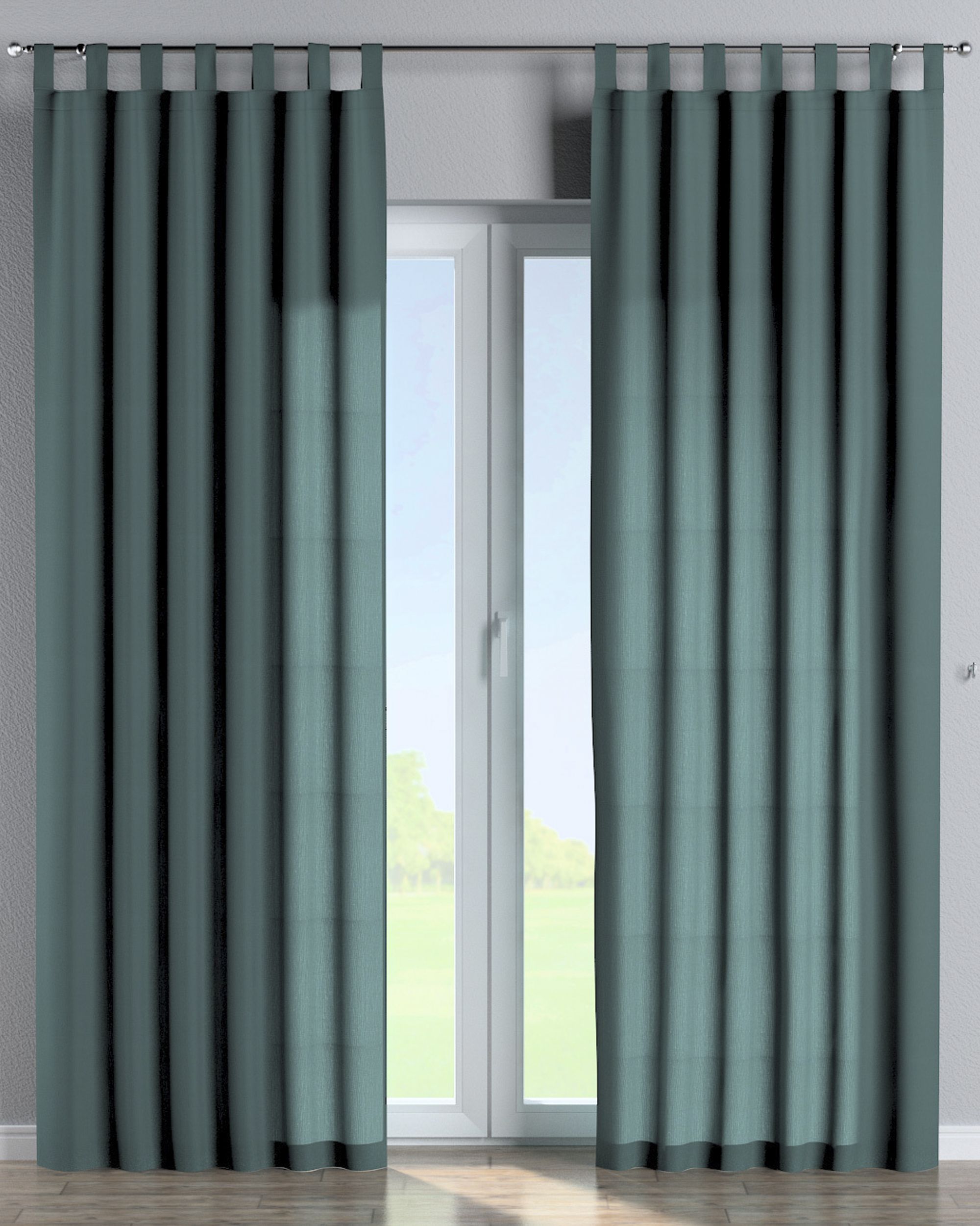 Tab top curtain colour green fabric semi-sheer, structured