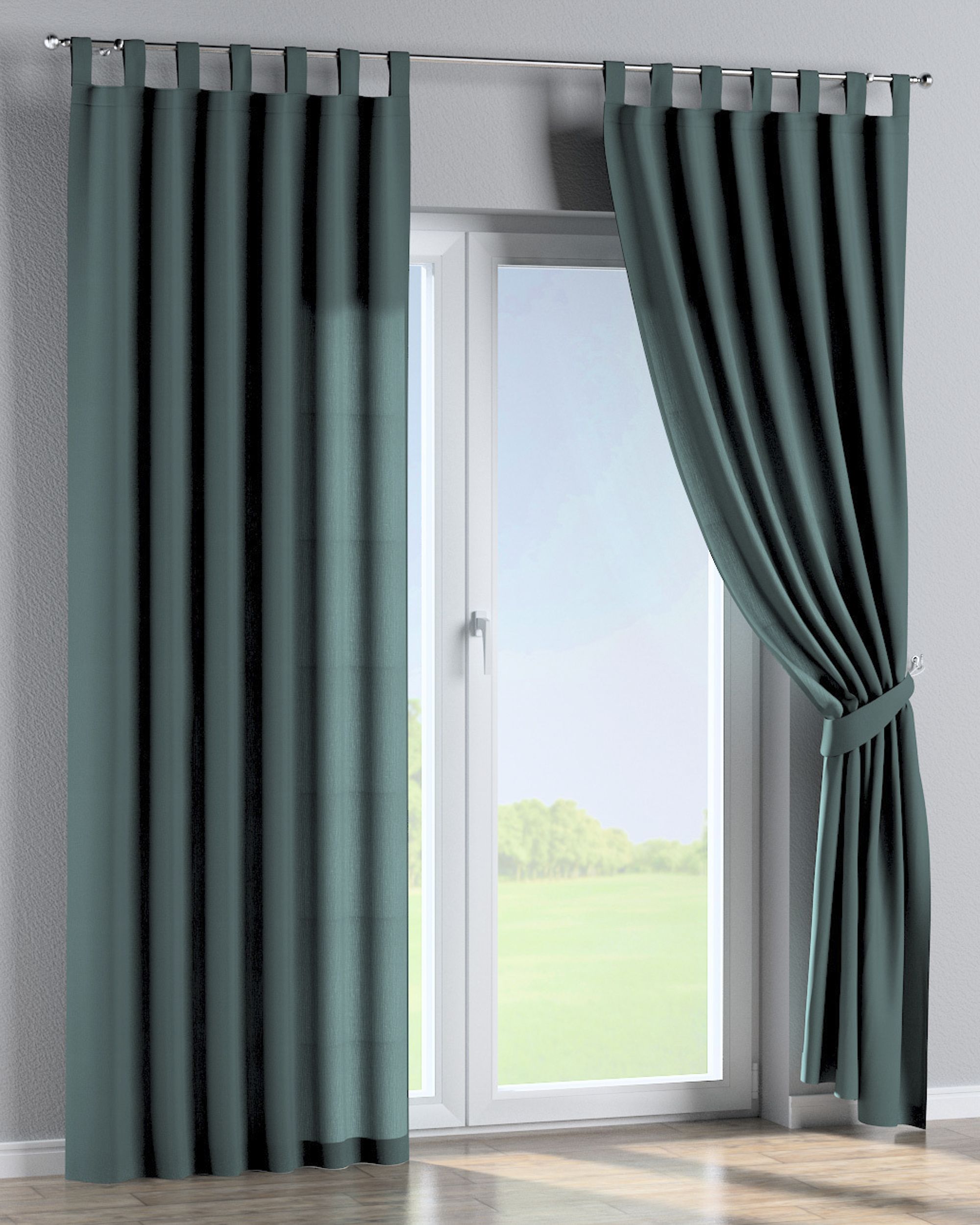 Tab top curtain colour green fabric semi-sheer, structured (hover)