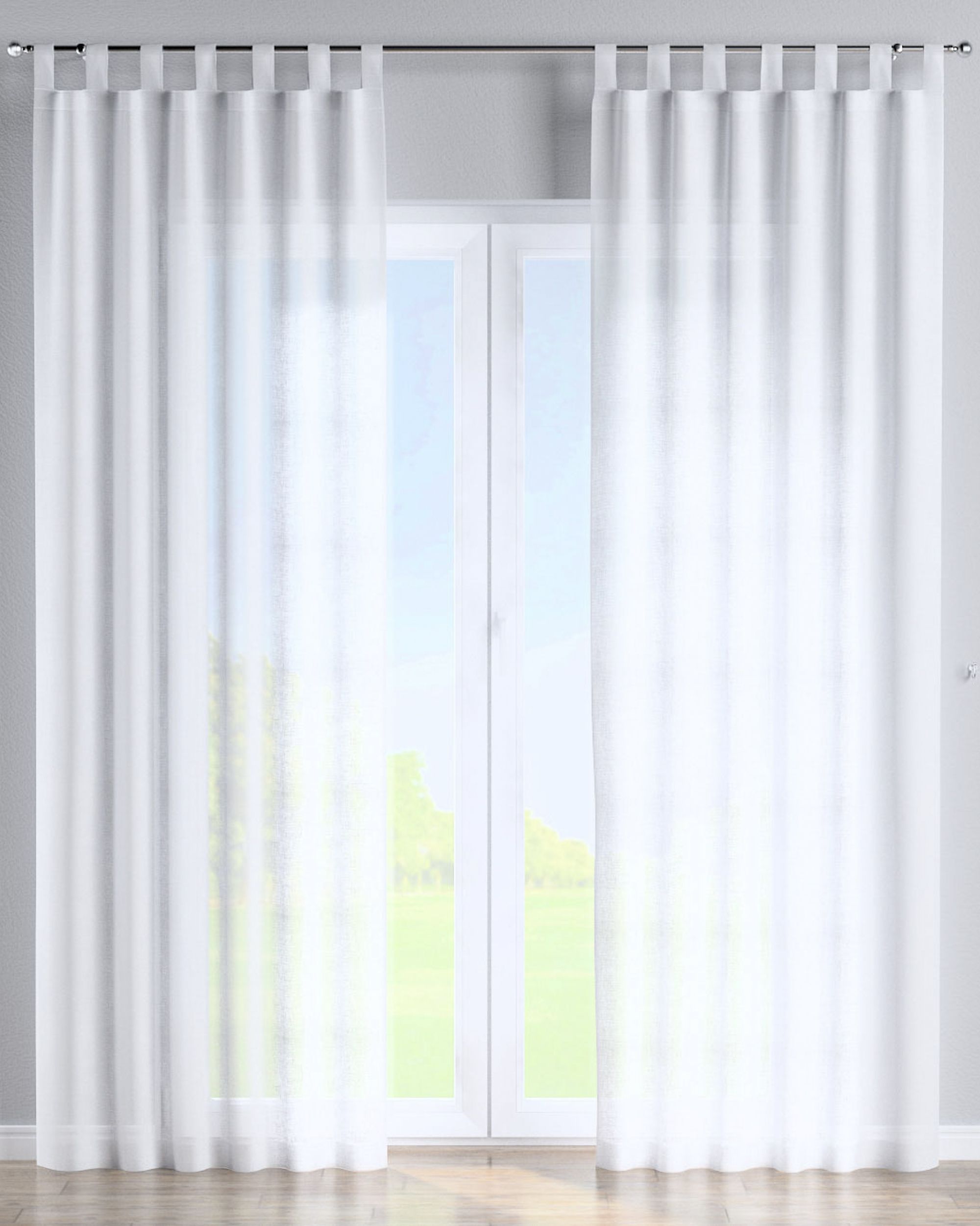 Tab top curtain colour white fabric semi-sheer, structured