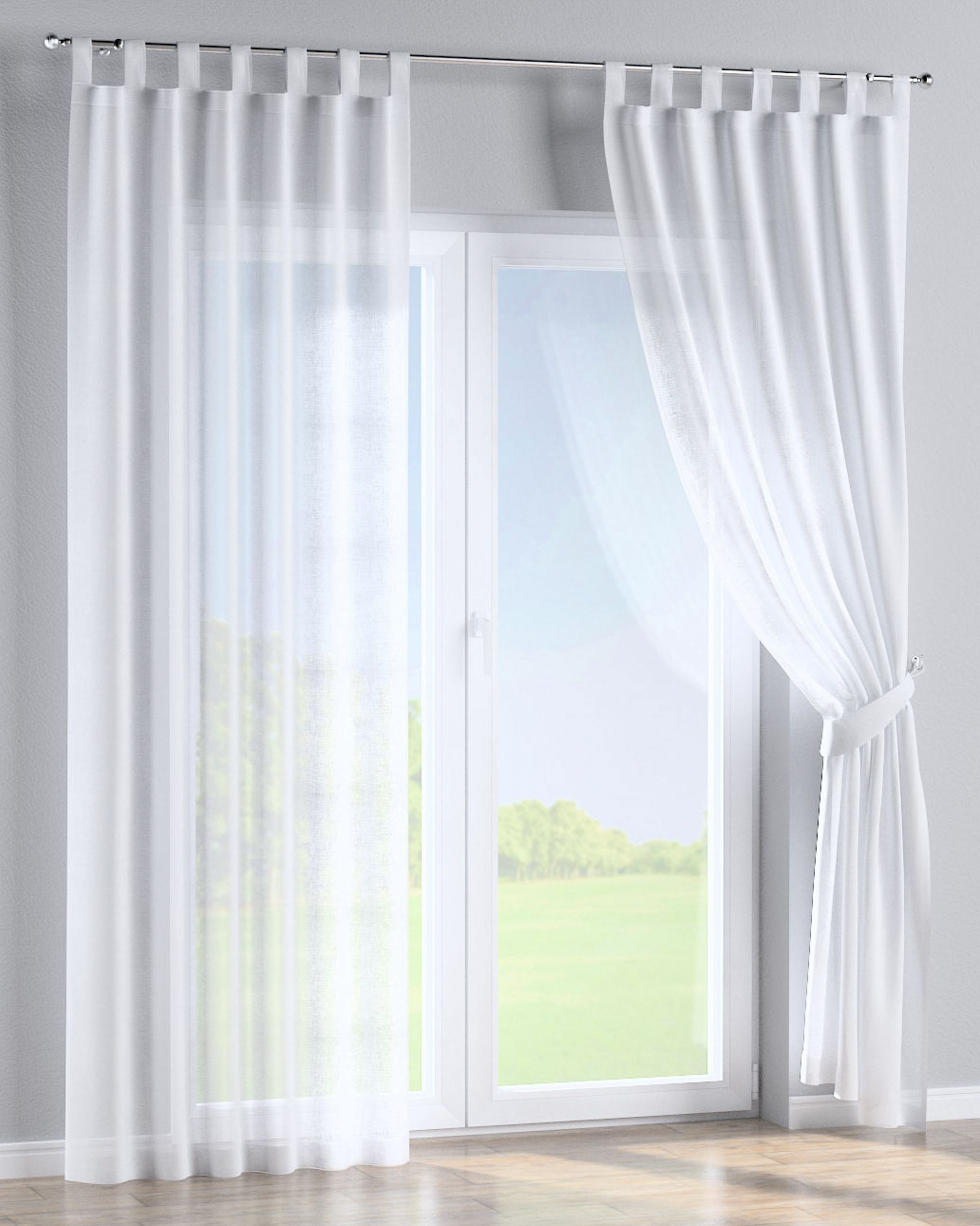 Tab top curtain colour white fabric semi-sheer, structured (hover)
