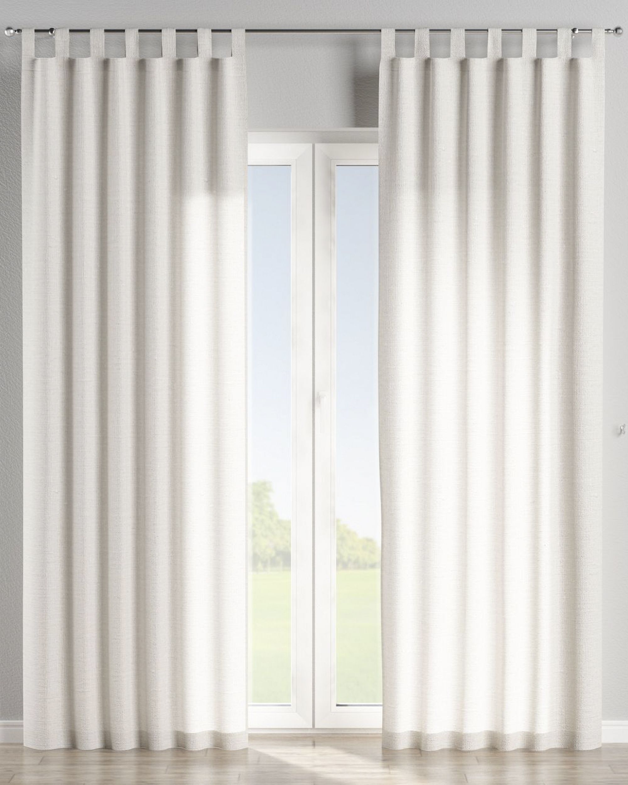Tab top curtain colour white fabric semi-sheer, structured (hover)