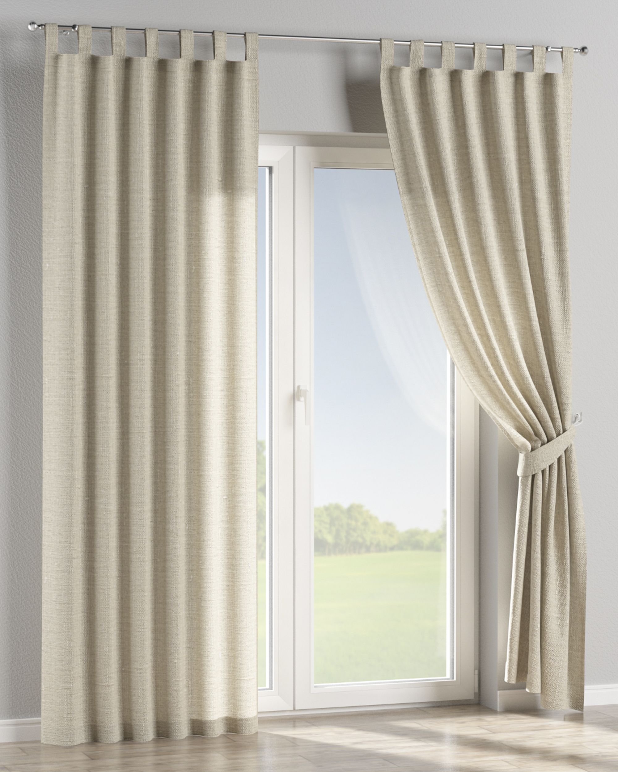 Tab top curtain colour beige fabric semi-sheer, structured (hover)