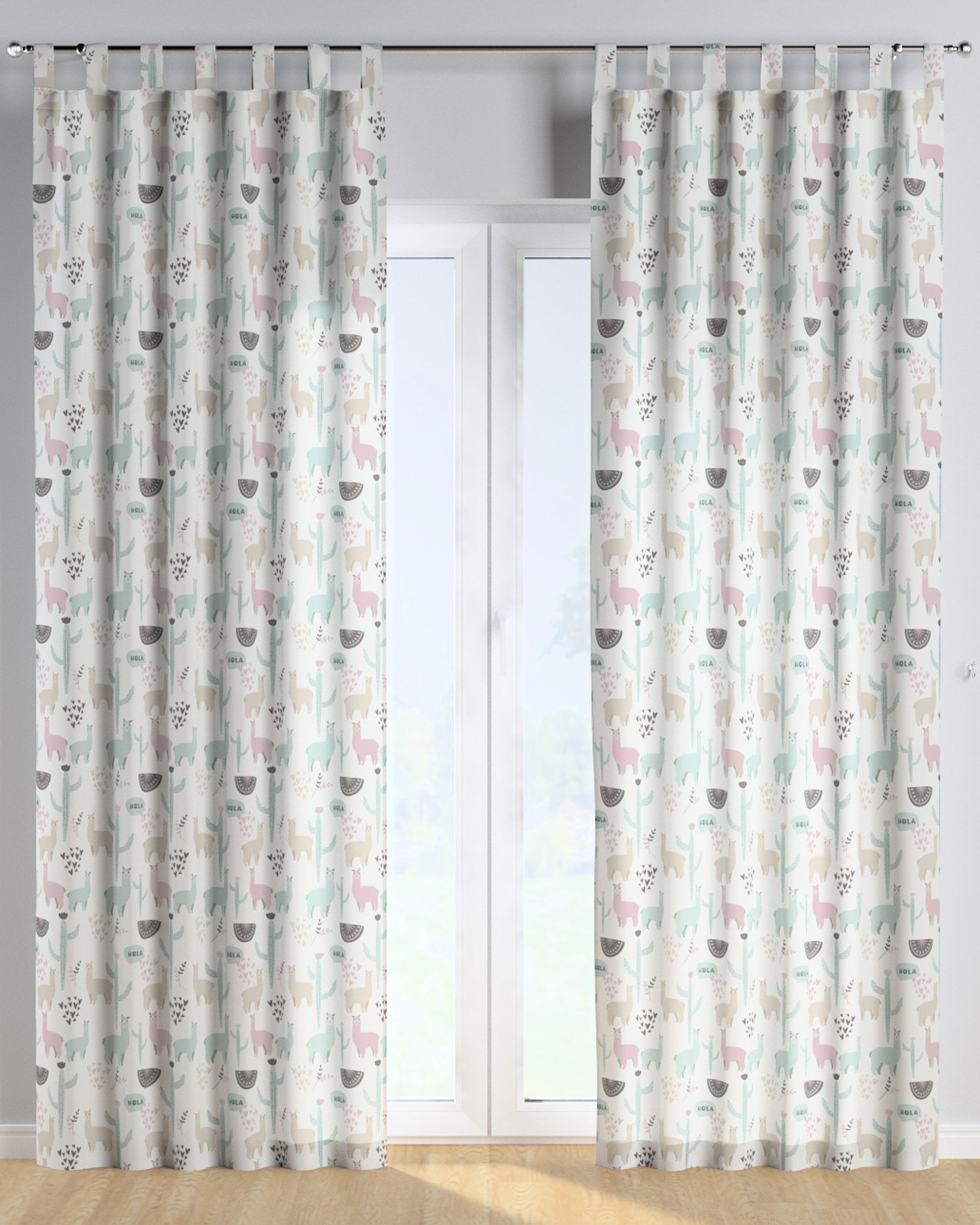 Tab top curtain colour green fabric patterned (hover)