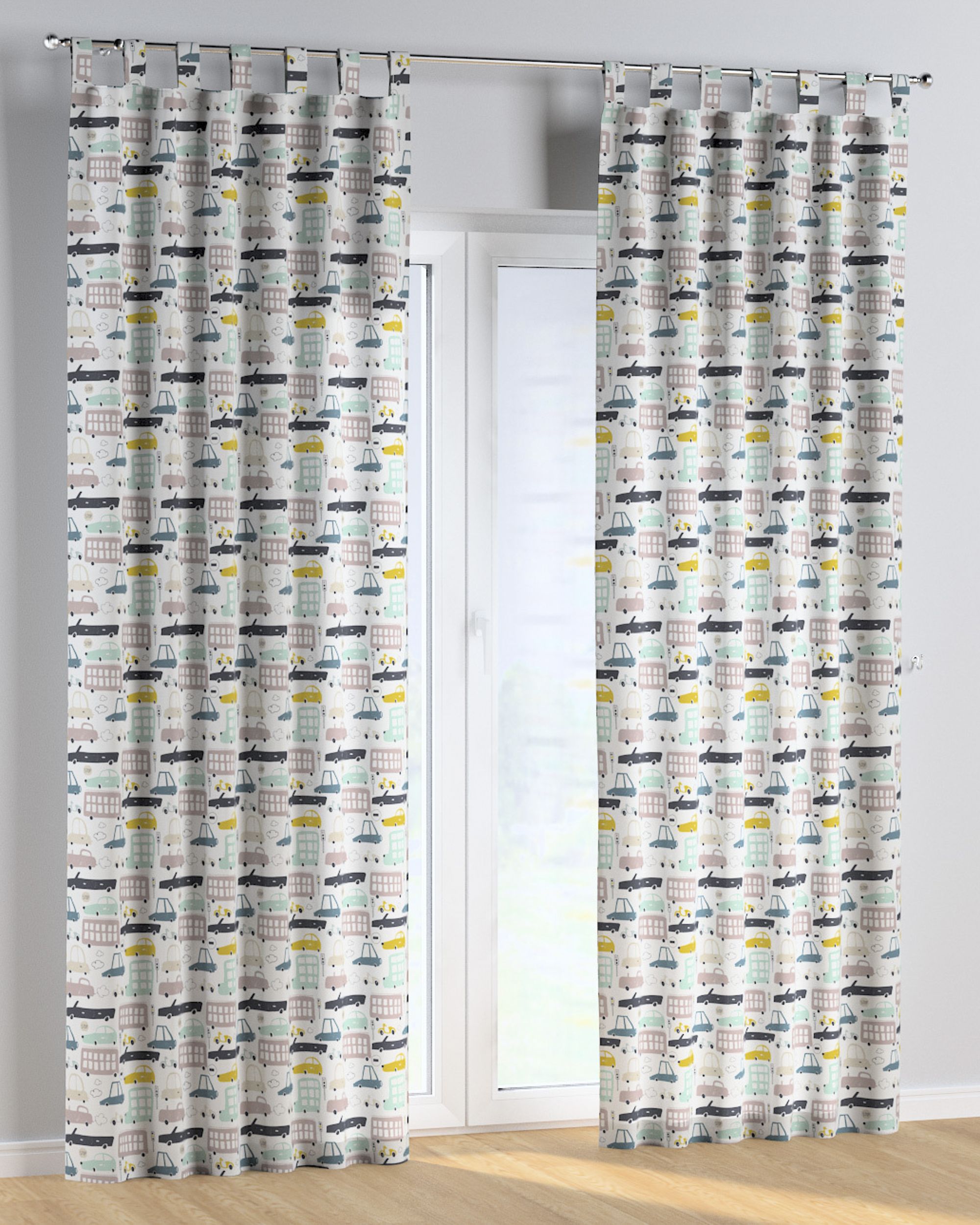 Tab top curtain colour beige fabric patterned