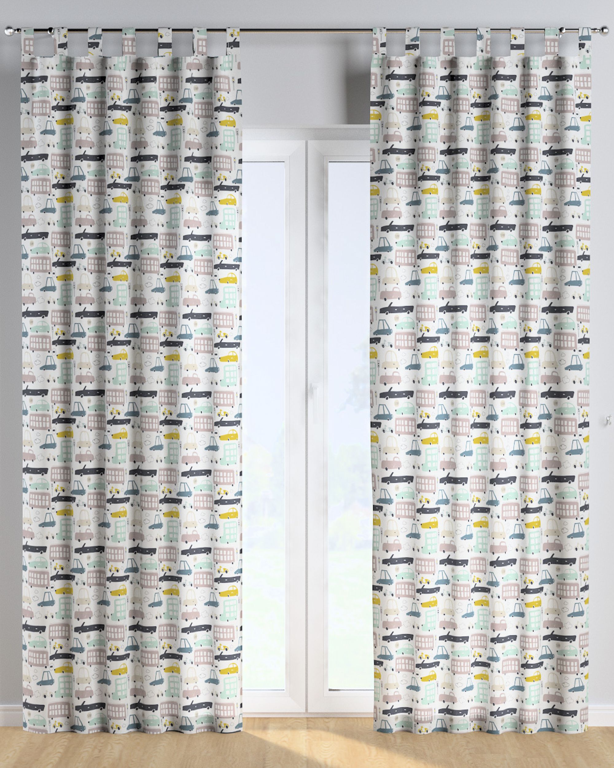 Tab top curtain colour beige fabric patterned (hover)