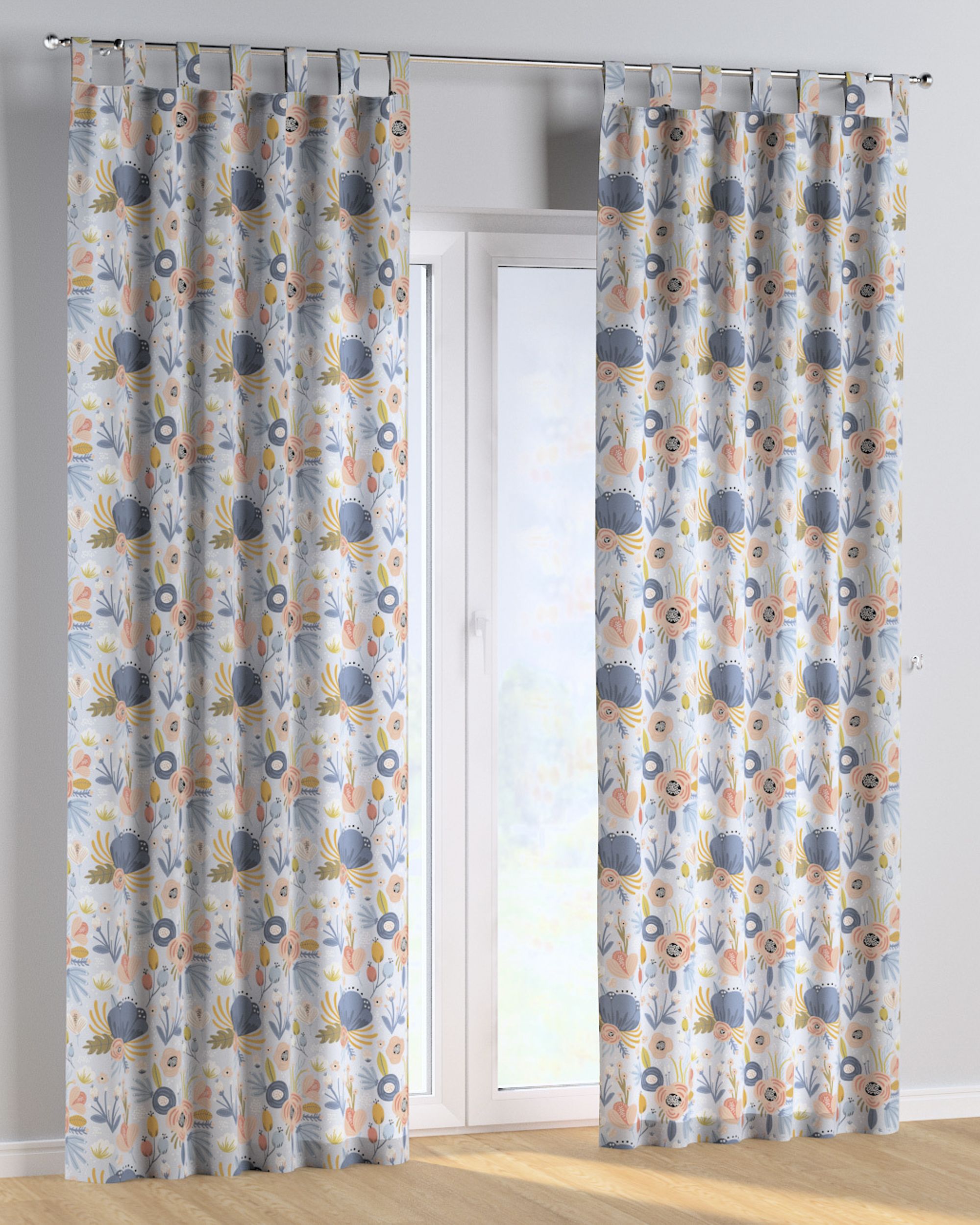 Tab top curtain colour blue fabric patterned