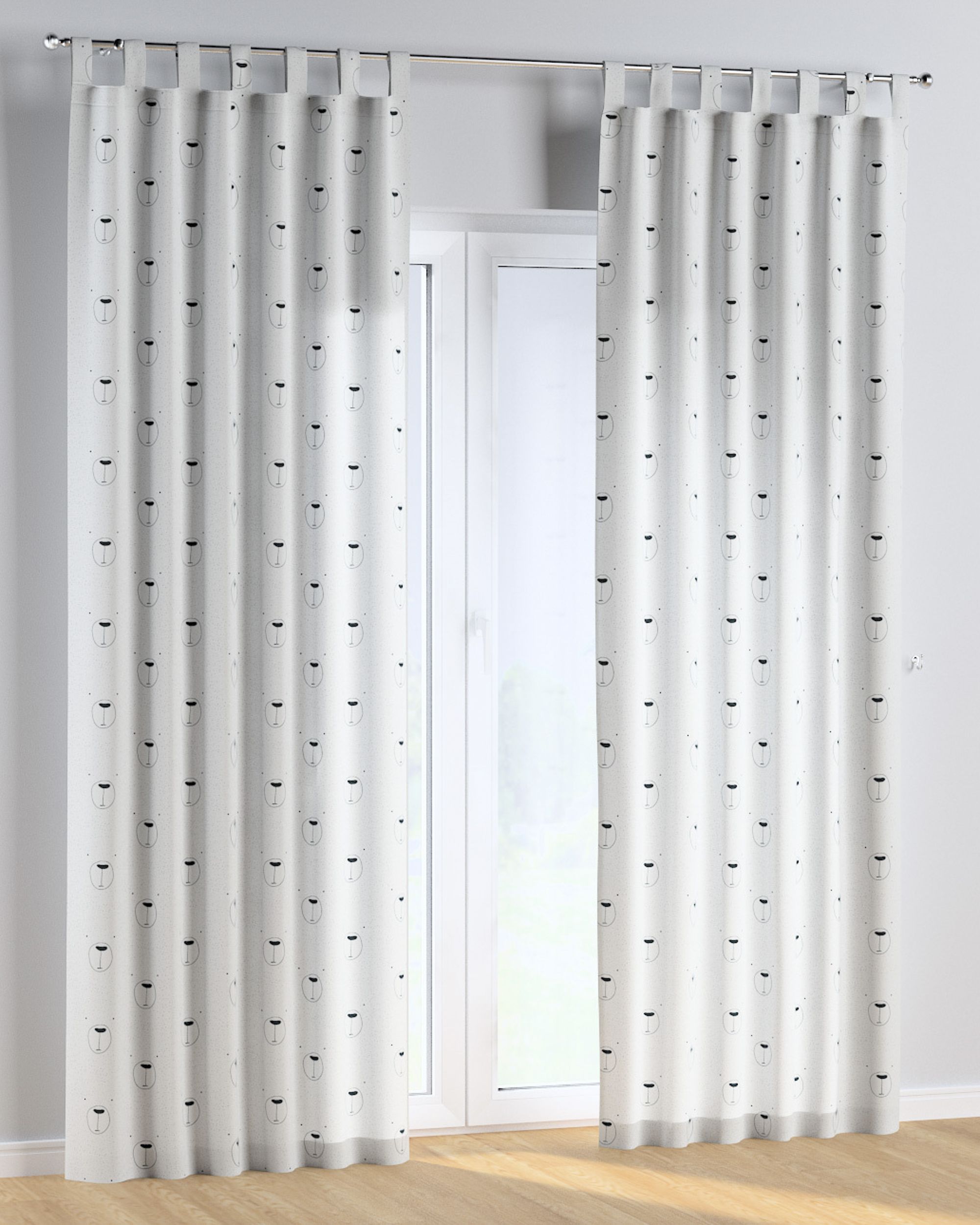 Tab top curtain colour white fabric patterned