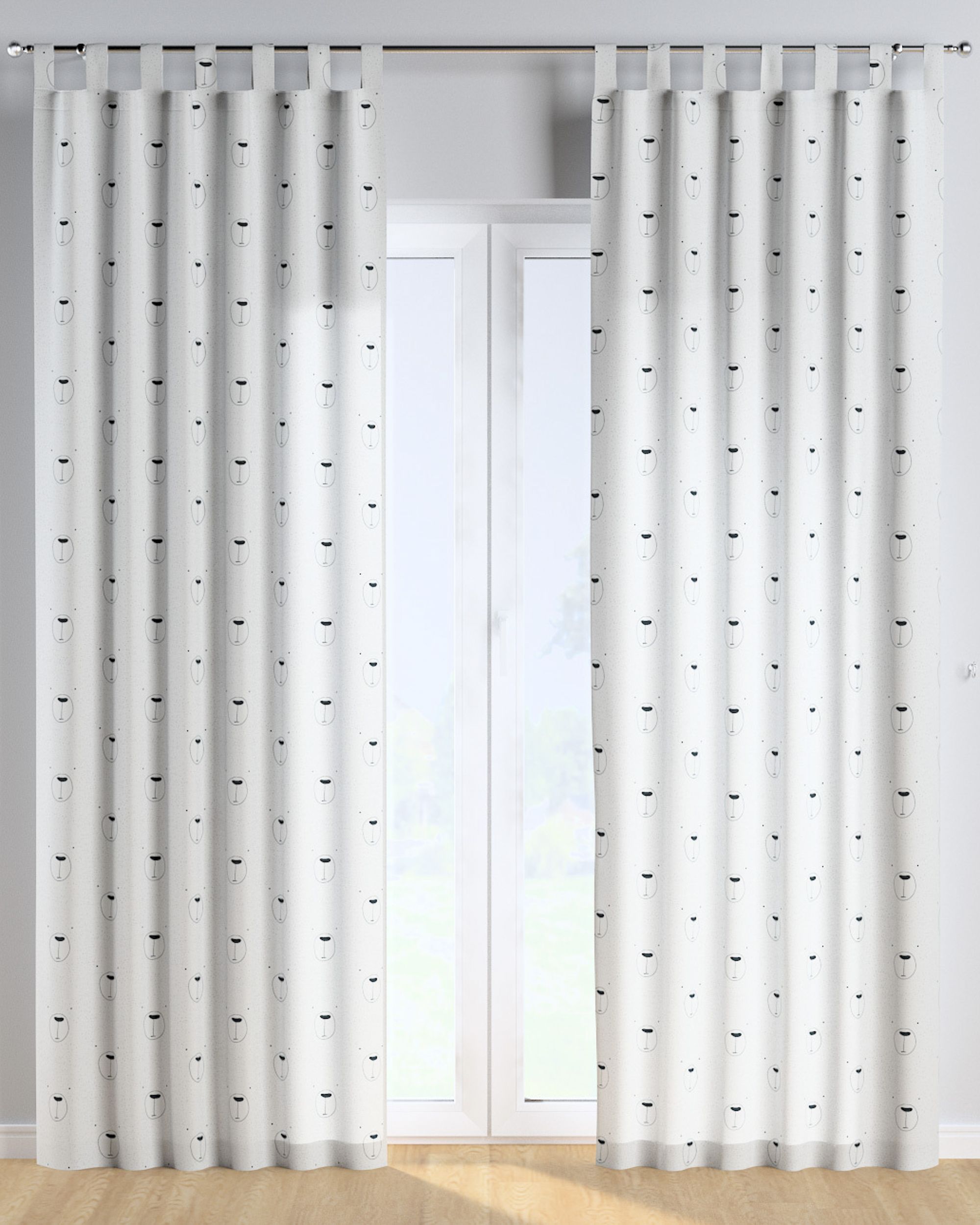 Tab top curtain colour white fabric patterned (hover)