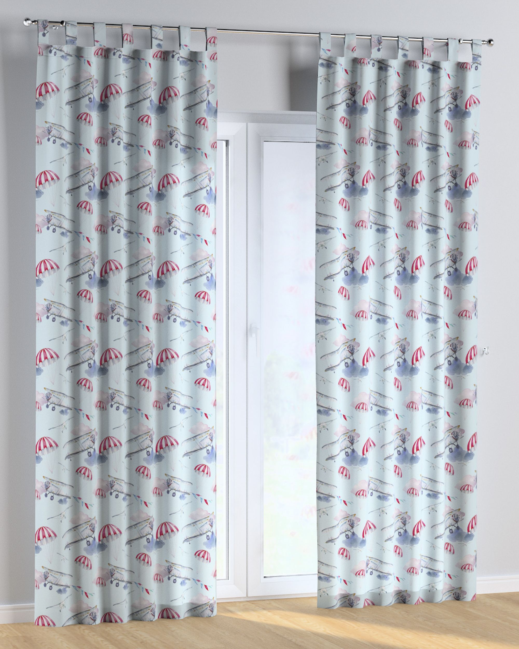 Tab top curtain colour blue fabric patterned