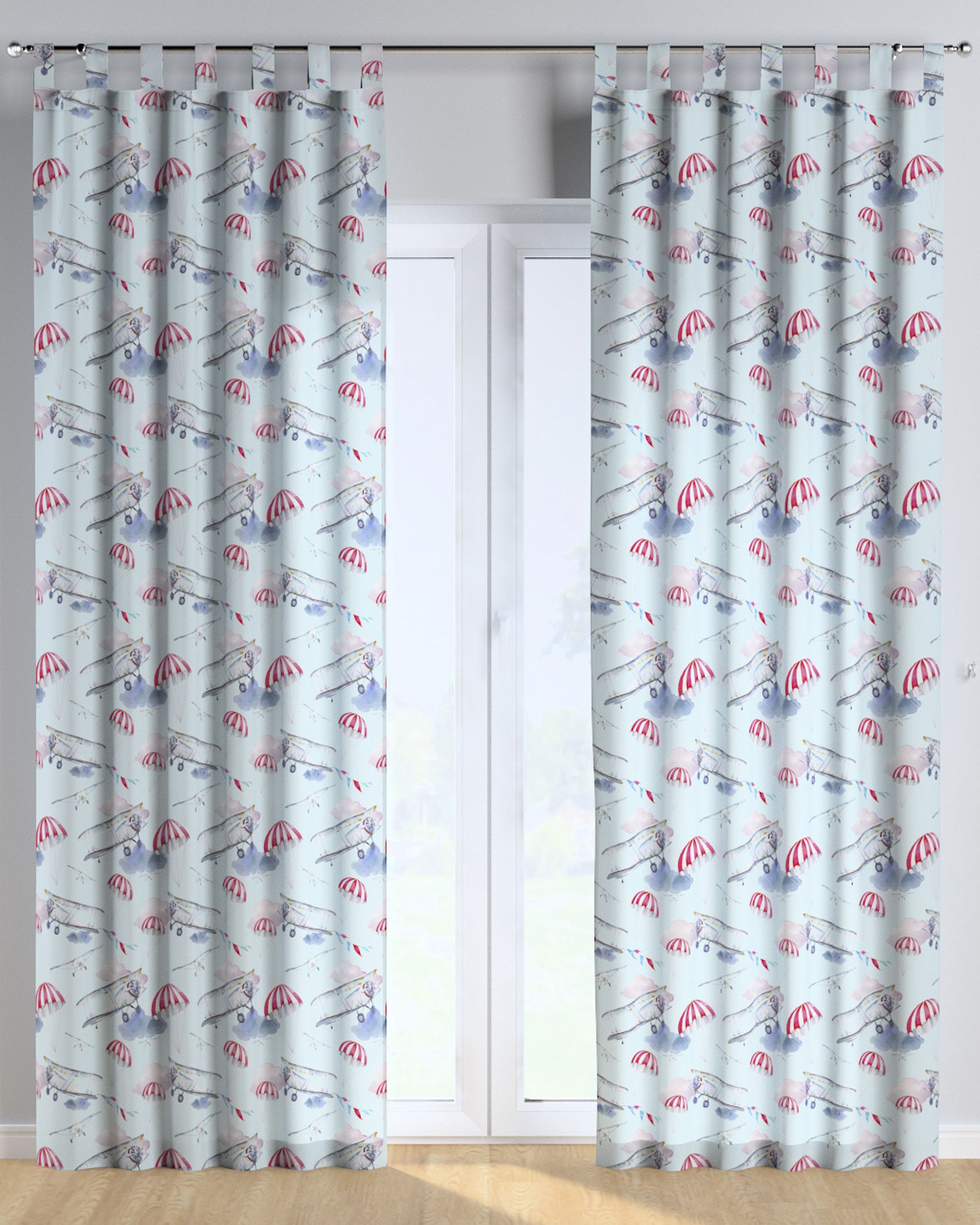 Tab top curtain colour blue fabric patterned (hover)