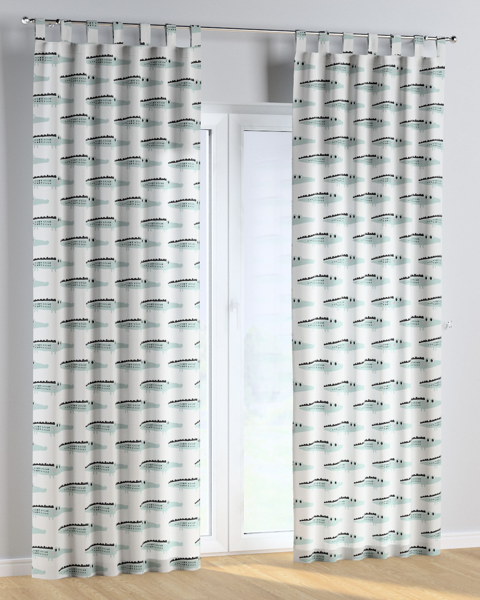 Tab top curtain colour green fabric patterned