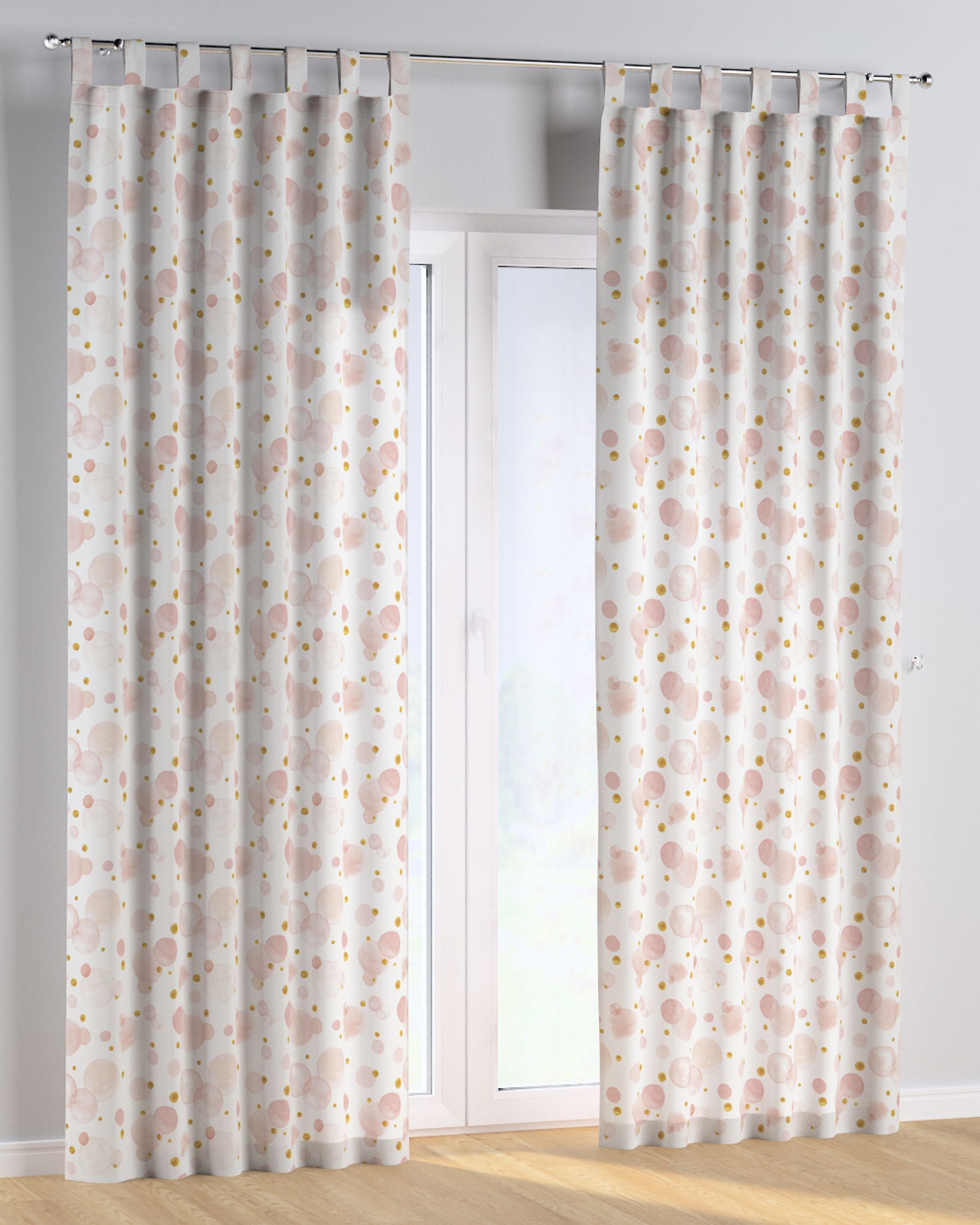 Tab top curtain colour pink fabric patterned