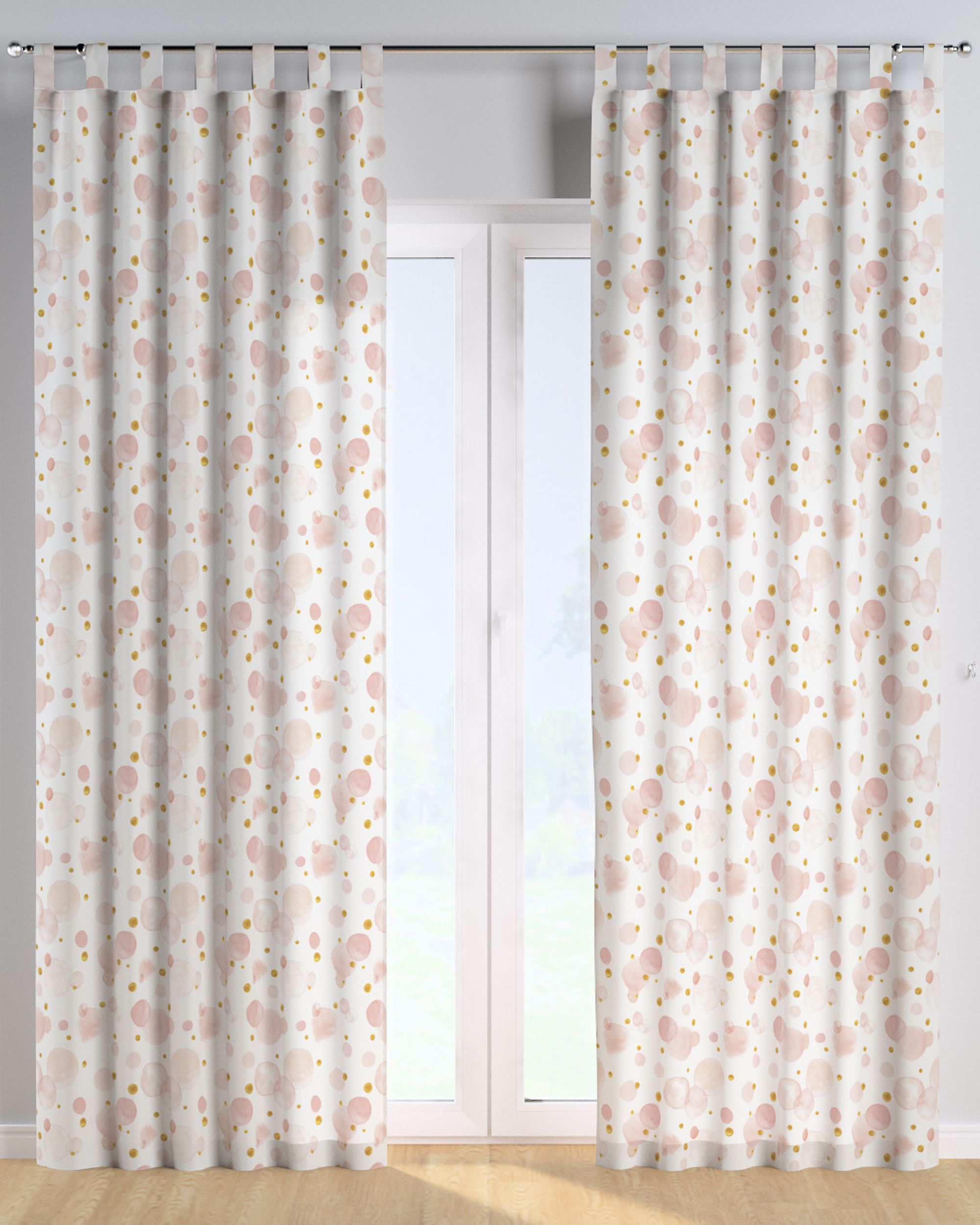 Tab top curtain colour pink fabric patterned (hover)