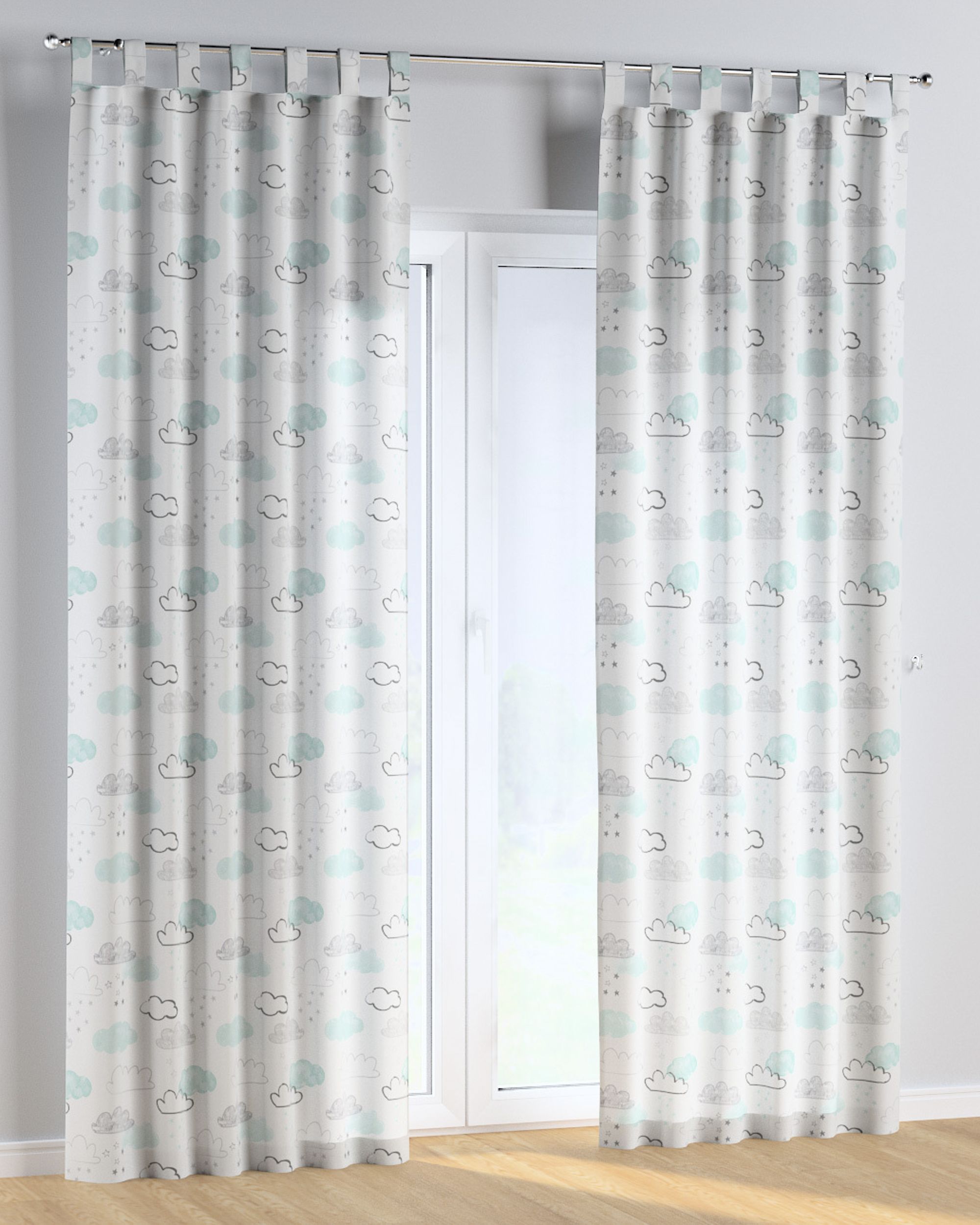 Tab top curtain colour white fabric patterned