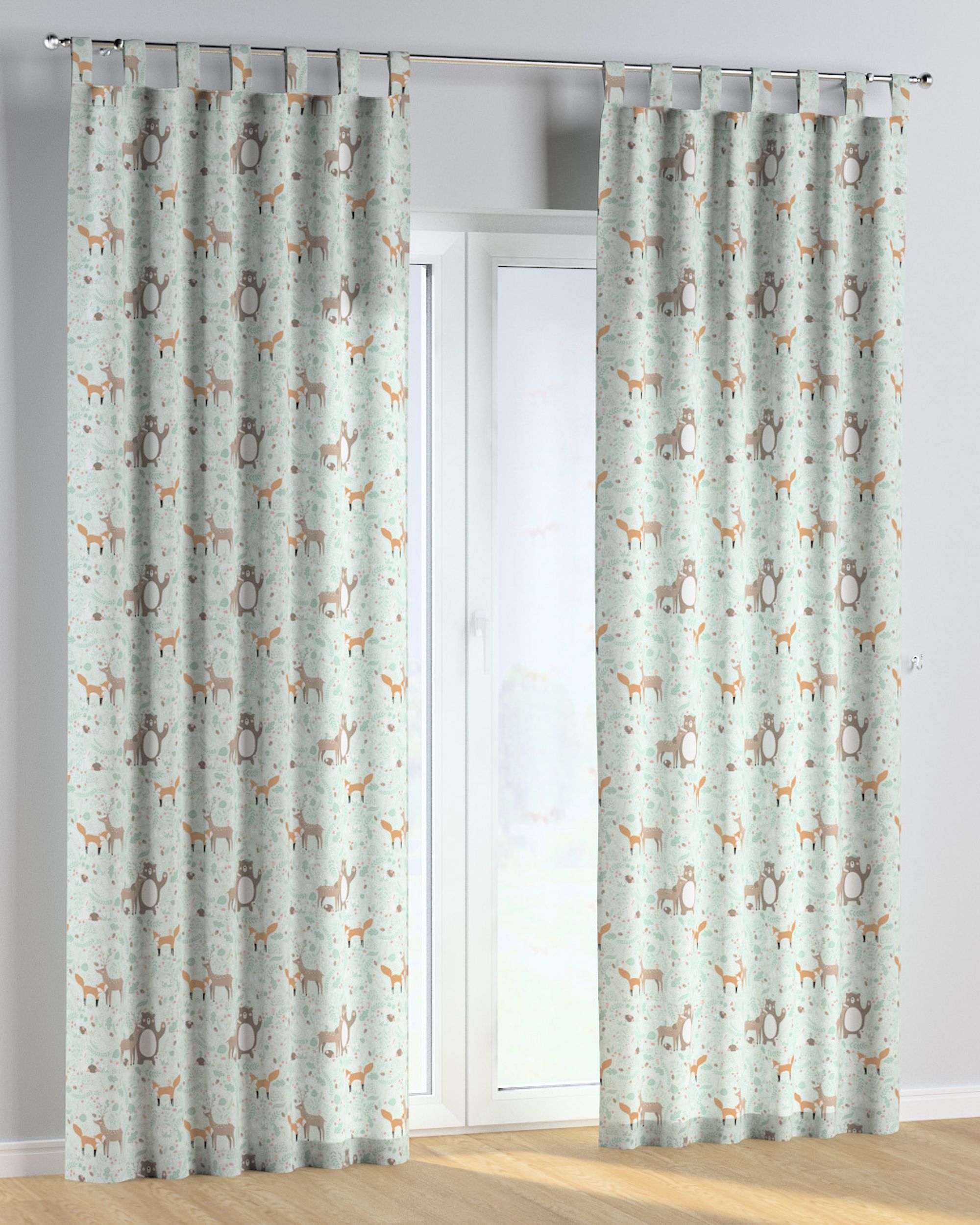 Tab top curtain colour green fabric patterned