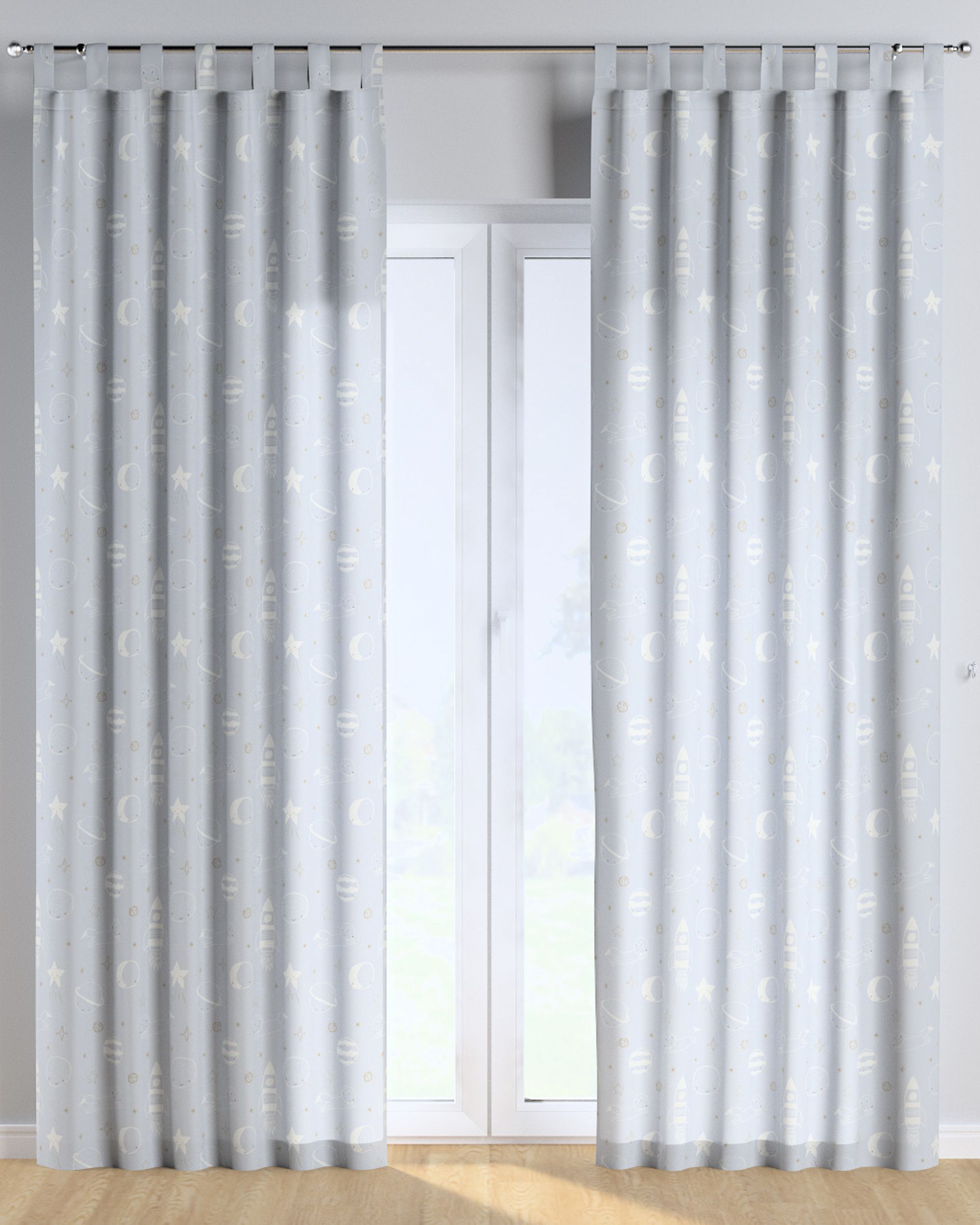 Tab top curtain colour blue fabric patterned (hover)