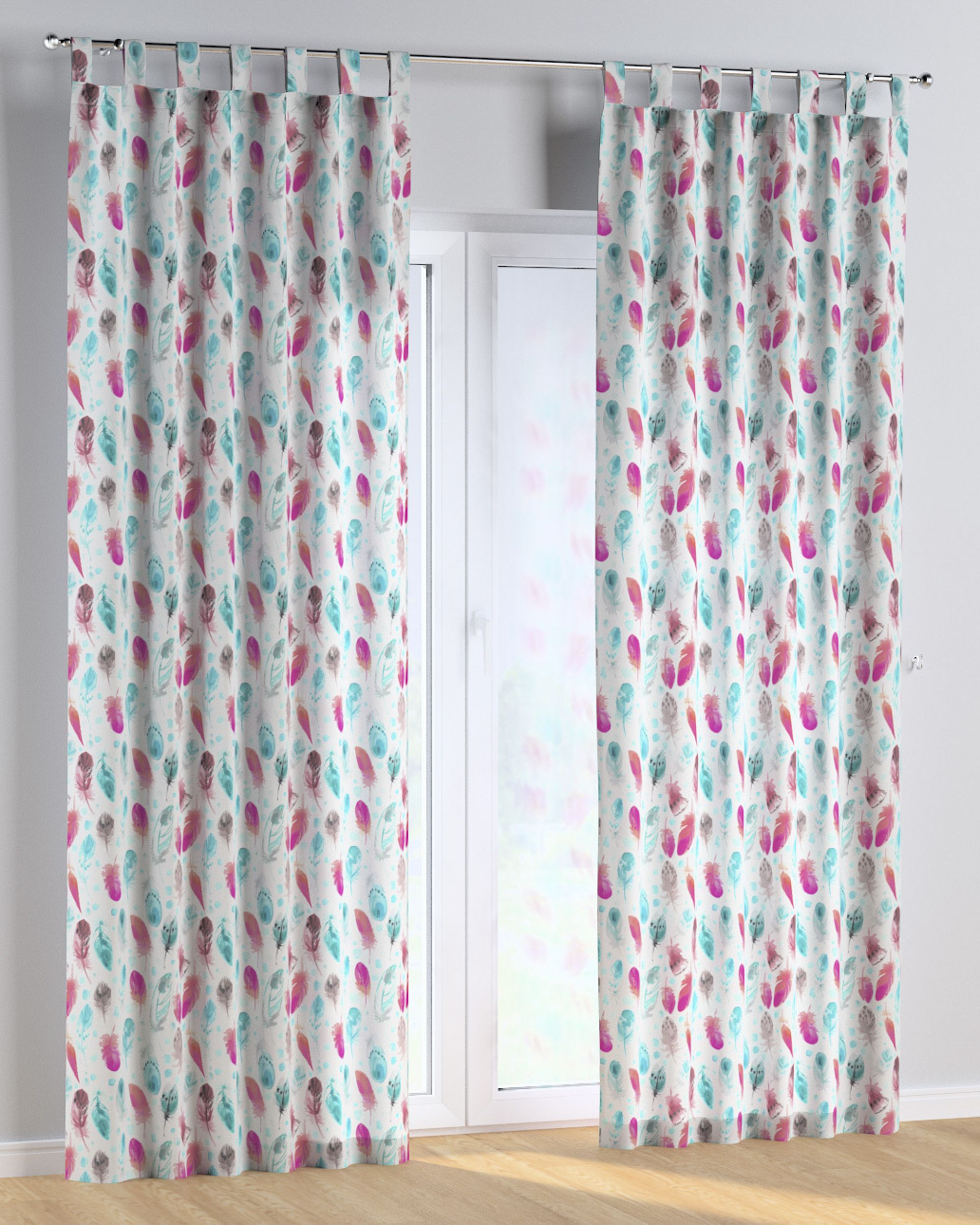 Tab top curtain colour blue fabric patterned