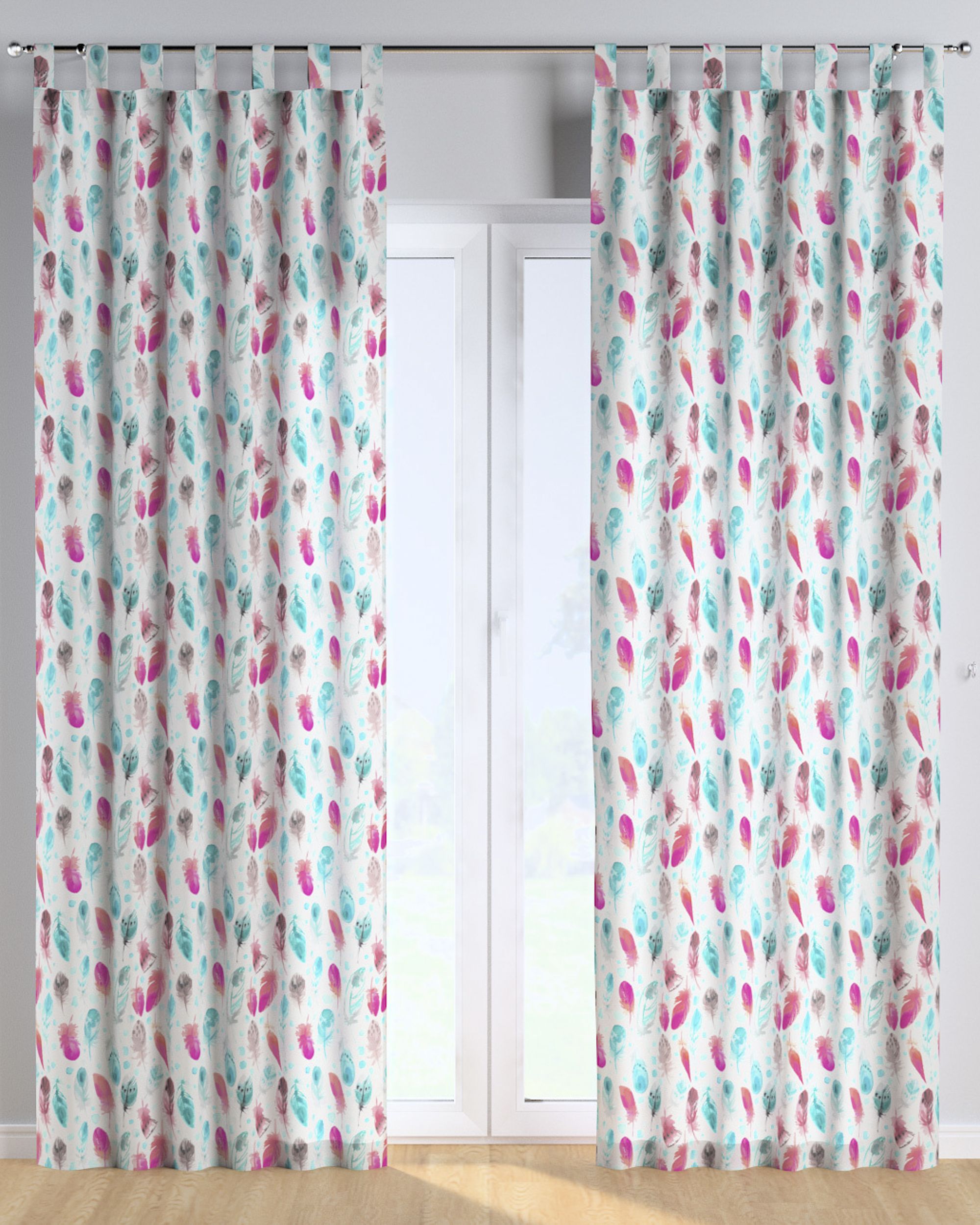 Tab top curtain colour blue fabric patterned (hover)