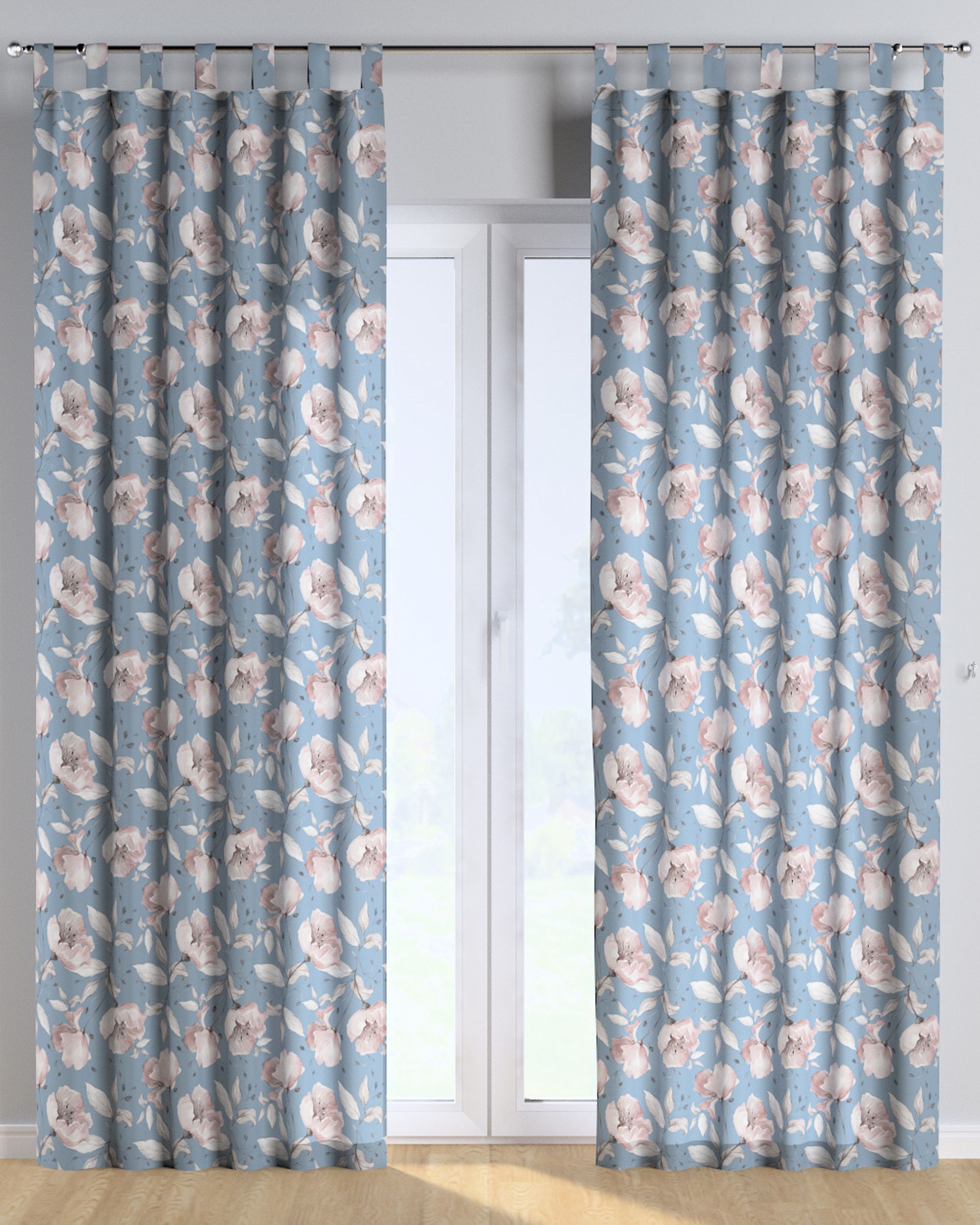Tab top curtain colour blue fabric patterned (hover)