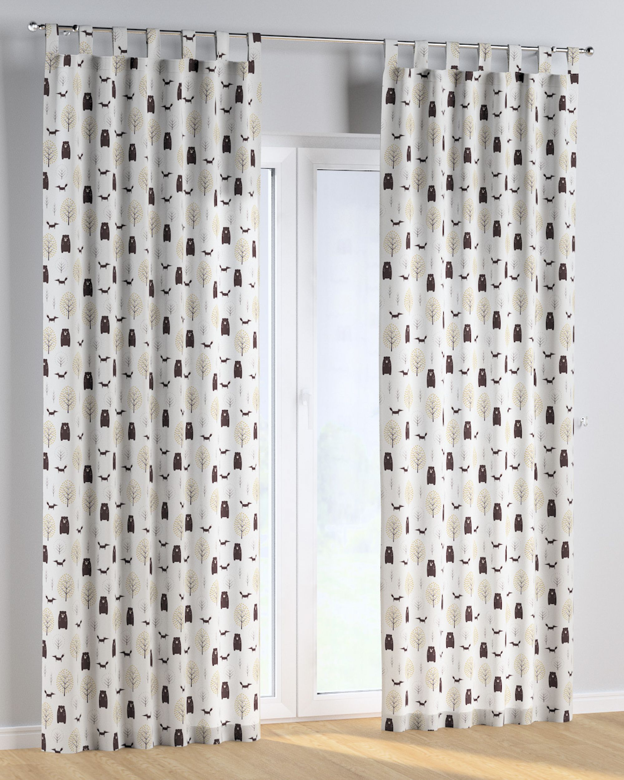 Tab top curtain colour brown fabric patterned