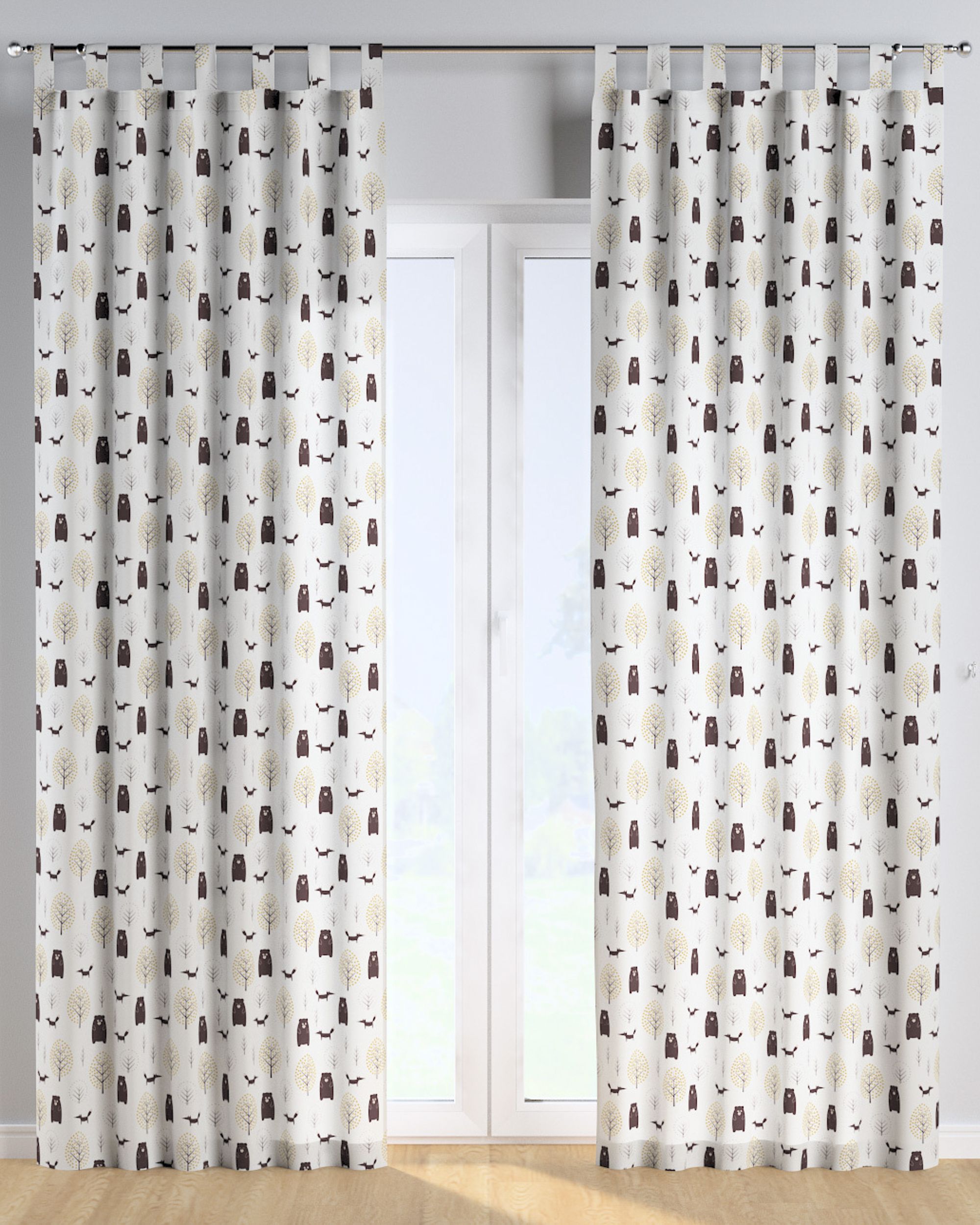 Tab top curtain colour brown fabric patterned (hover)