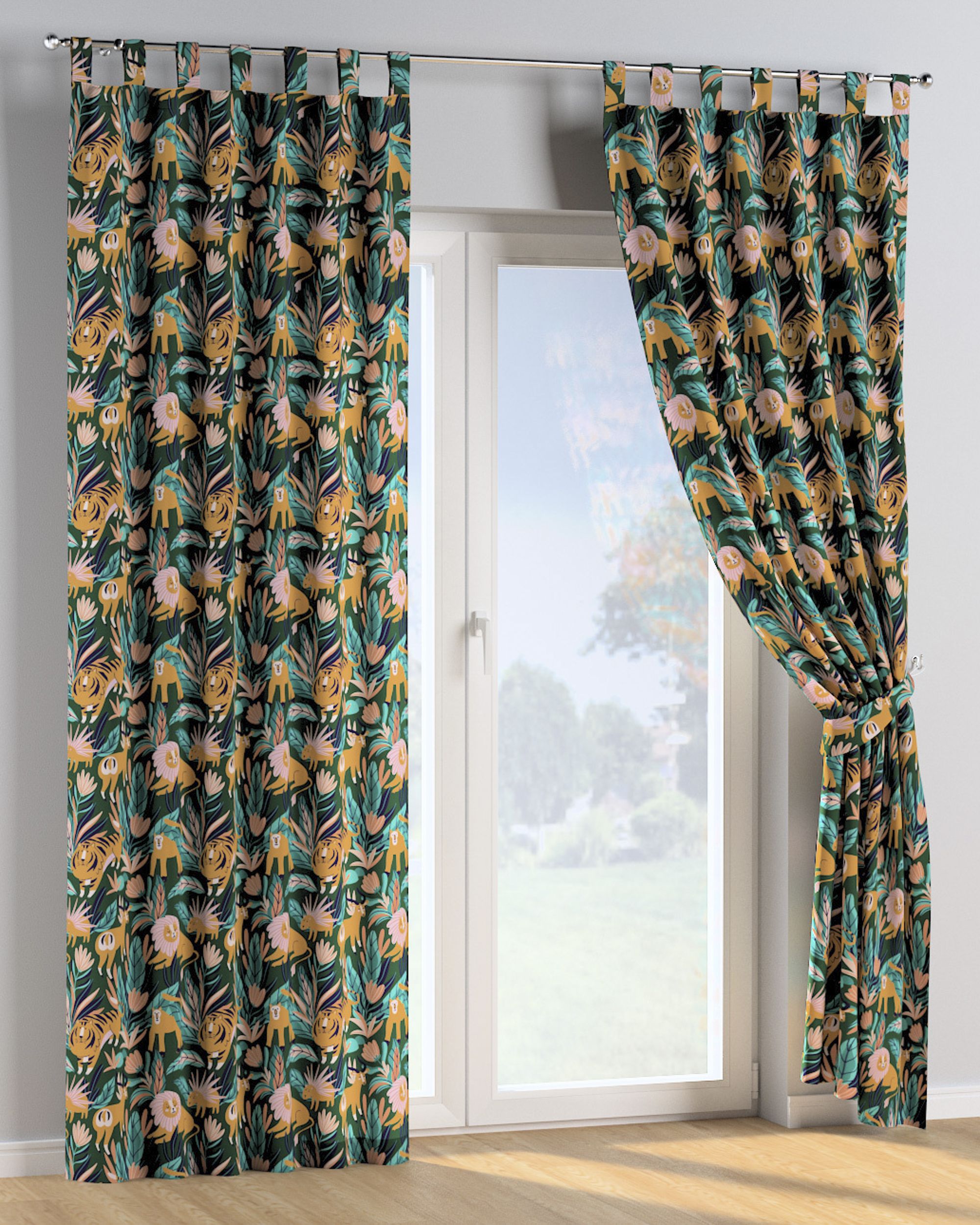 Tab top curtain colour orange fabric patterned (hover)